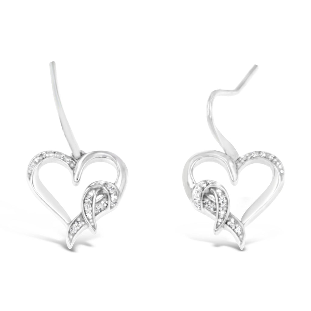 Sterling Silver Round Cut Diamond Heart Dangle Earrings (0.09 cttw, H-I Color, I1-I2 Clarity) - Friggin Jewelry