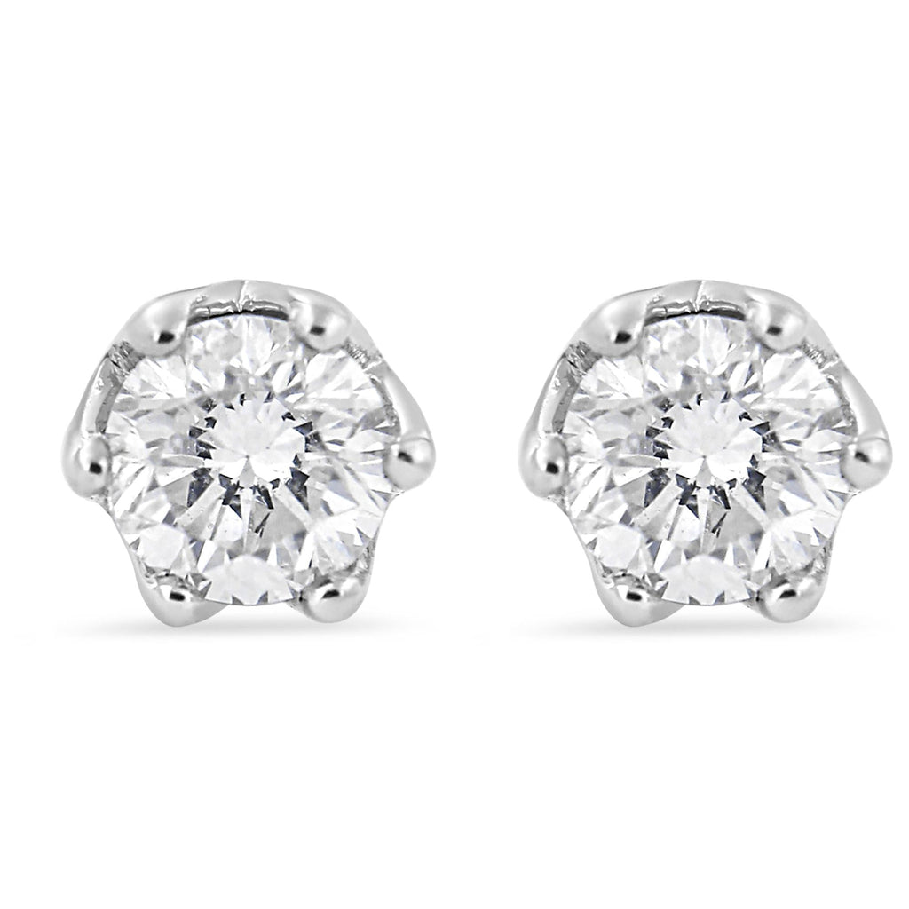 Aretes tipo corona de 6 puntas con diamantes redondos de 1/2 quilates en oro blanco de 14 quilates (color IJ, claridad I1-I2) - Friggin Jewelry