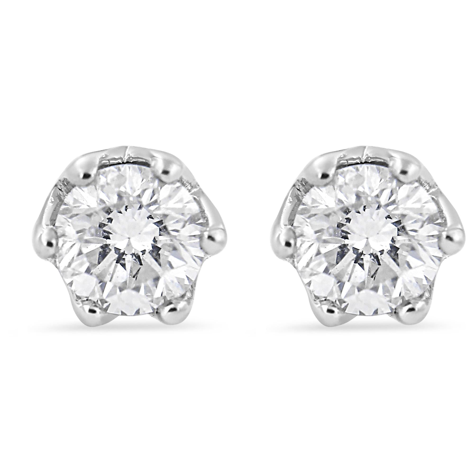 Aretes tipo corona de 6 puntas con diamantes redondos de 1/2 quilates en oro blanco de 14 quilates (color IJ, claridad I1-I2) - Friggin Jewelry