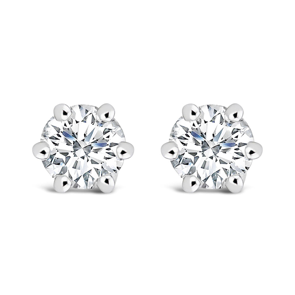 Aretes de oro blanco de 14 quilates con halo oculto de 6 puntas y diamantes cultivados en laboratorio de 1/2 quilates (color FG, claridad VS1-VS2) - Friggin Jewelry