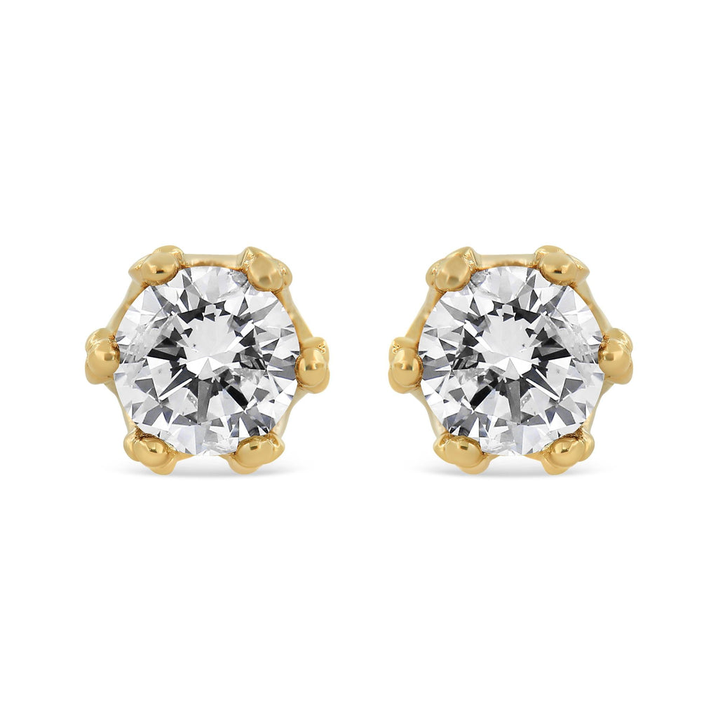 Aretes de oro de 14 quilates con corona de diamantes redondos de 1/2 quilates (color IJ, claridad I1-I2) - Friggin Jewelry