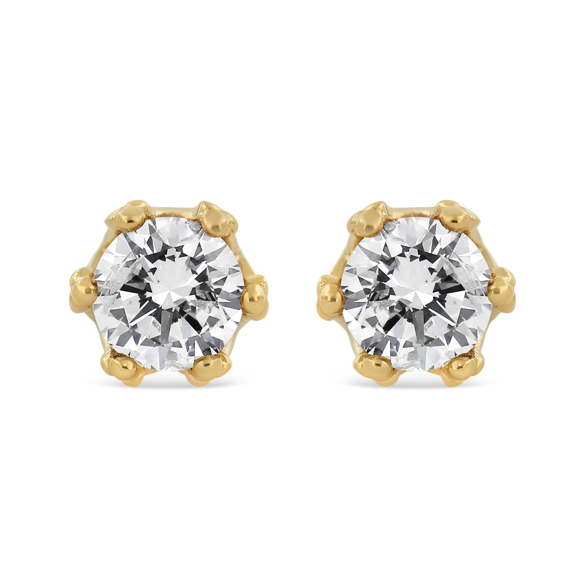 Aretes de oro de 14 quilates con corona de diamantes redondos de 1/2 quilates (color IJ, claridad I1-I2) - Friggin Jewelry