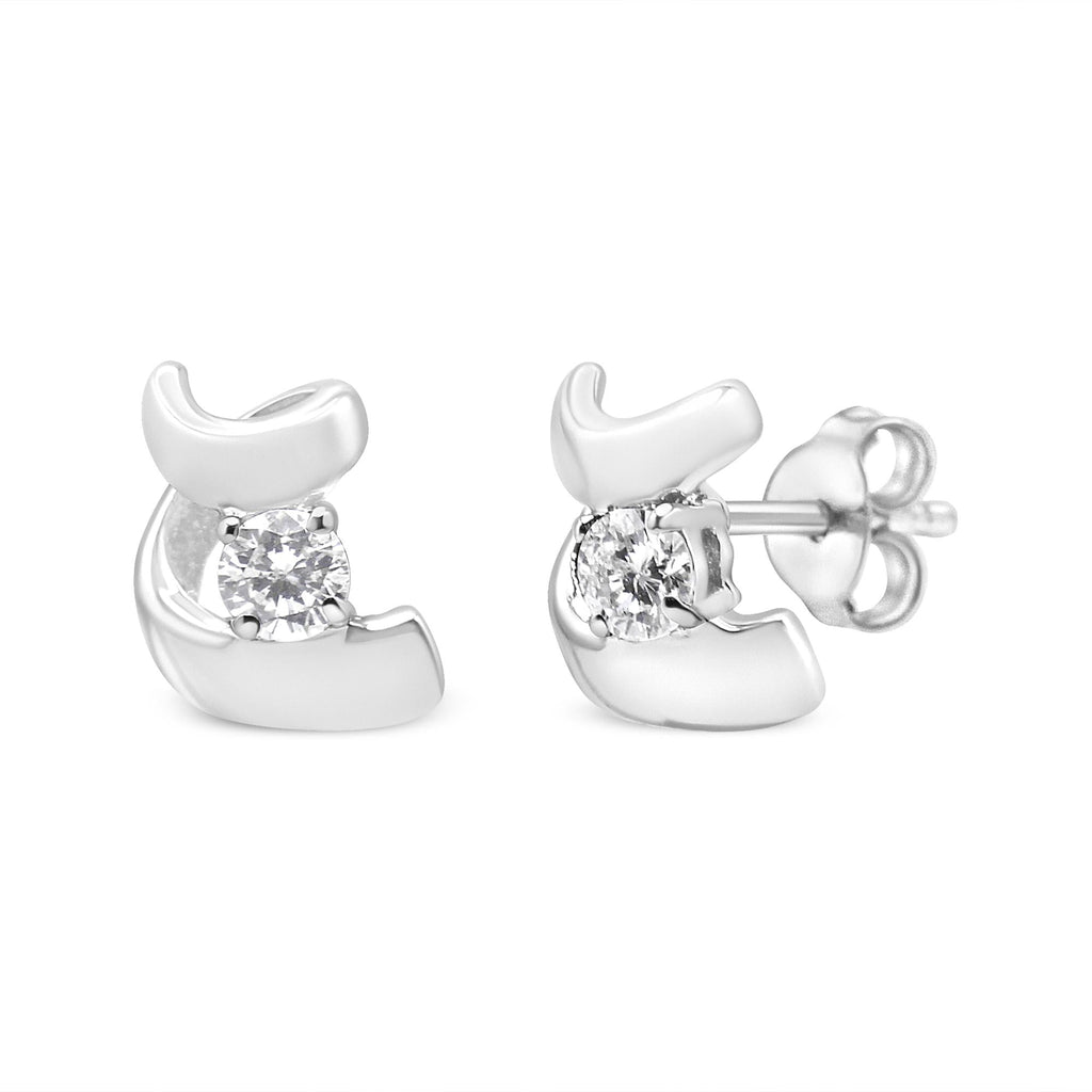 10K Gold 1/10 Cttw Round Brilliant-Cut Diamond Espira Swirls Solitaire Push Back Stud Earrings (I-J Color, I1-I2 Clarity) - Friggin Jewelry