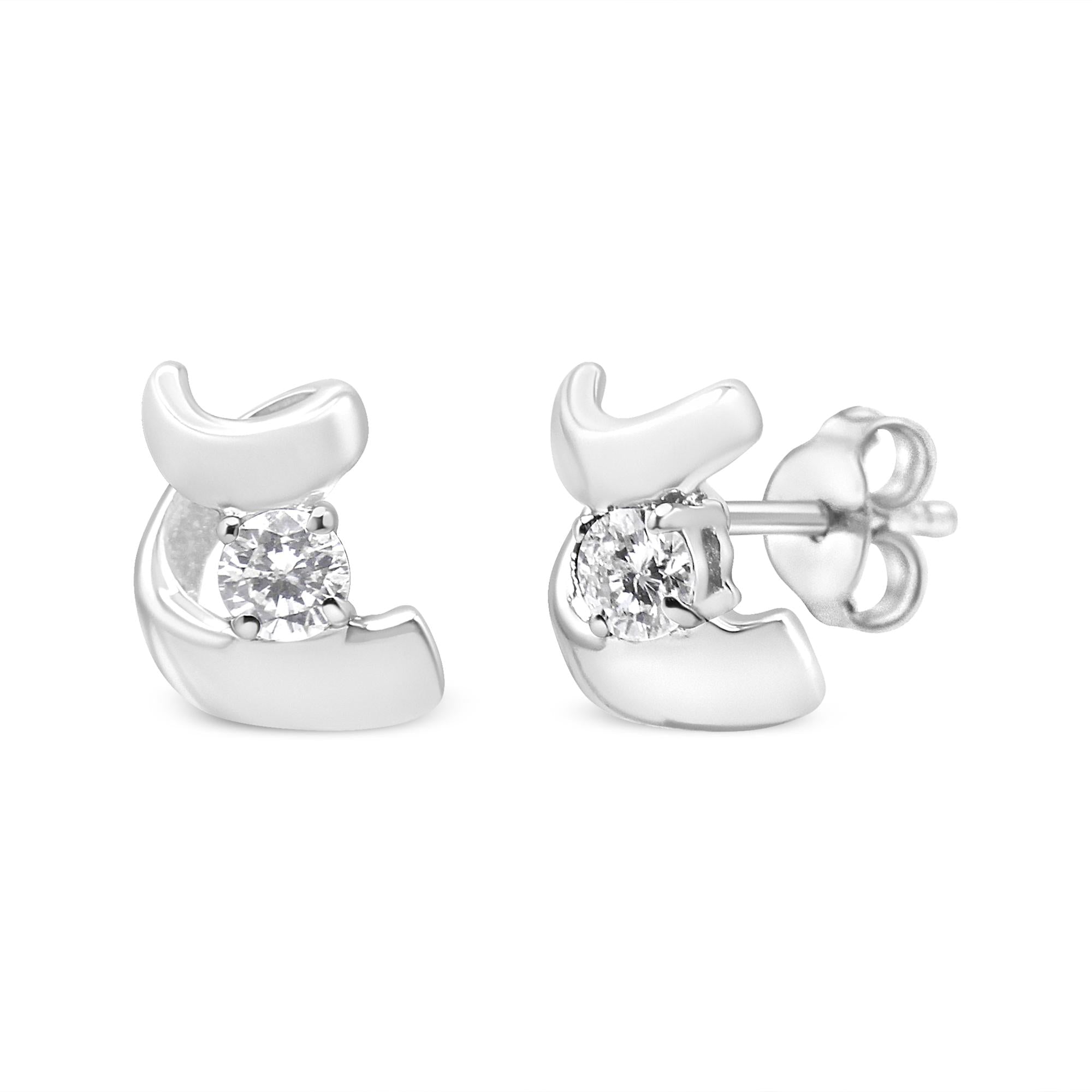10K Gold 1/10 Cttw Round Brilliant-Cut Diamond Espira Swirls Solitaire Push Back Stud Earrings (I-J Color, I1-I2 Clarity) - Friggin Jewelry
