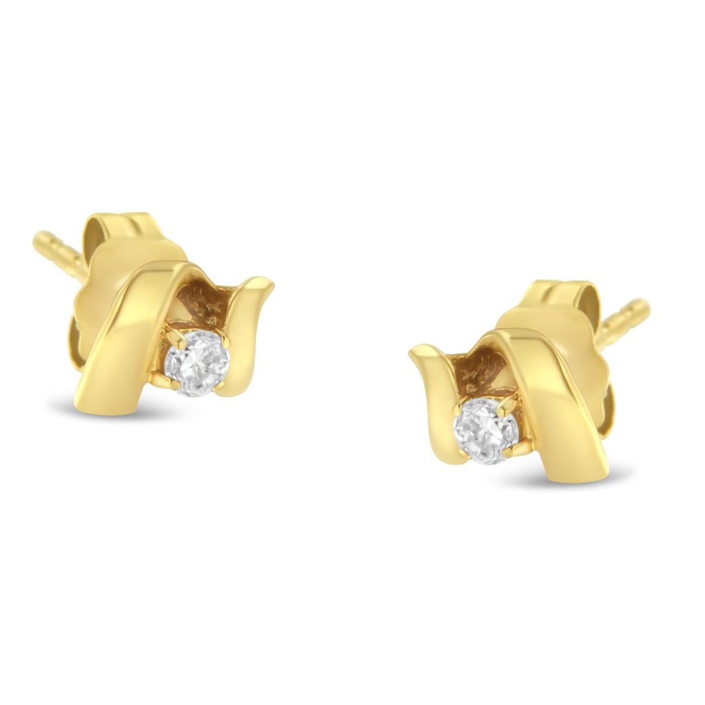 10K Gold 1/10 Cttw Round Brilliant-Cut Diamond Espira Swirls Solitaire Push Back Stud Earrings (I-J Color, I1-I2 Clarity) - Friggin Jewelry