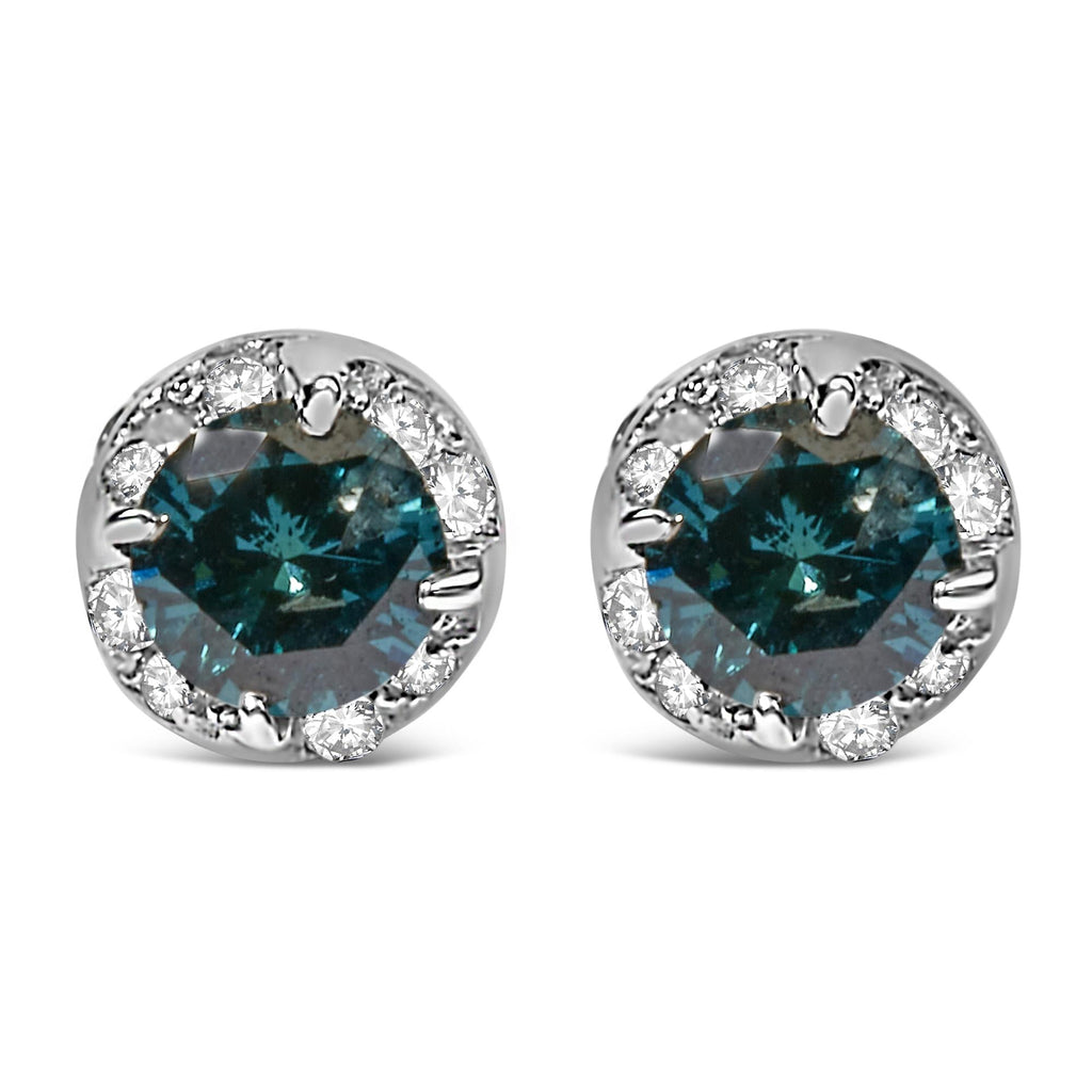 Orecchini in oro bianco 14 carati con diamanti rotondi bianchi e blu trattati da 1/2 ct (IJ I2-I3) - Friggin Jewelry