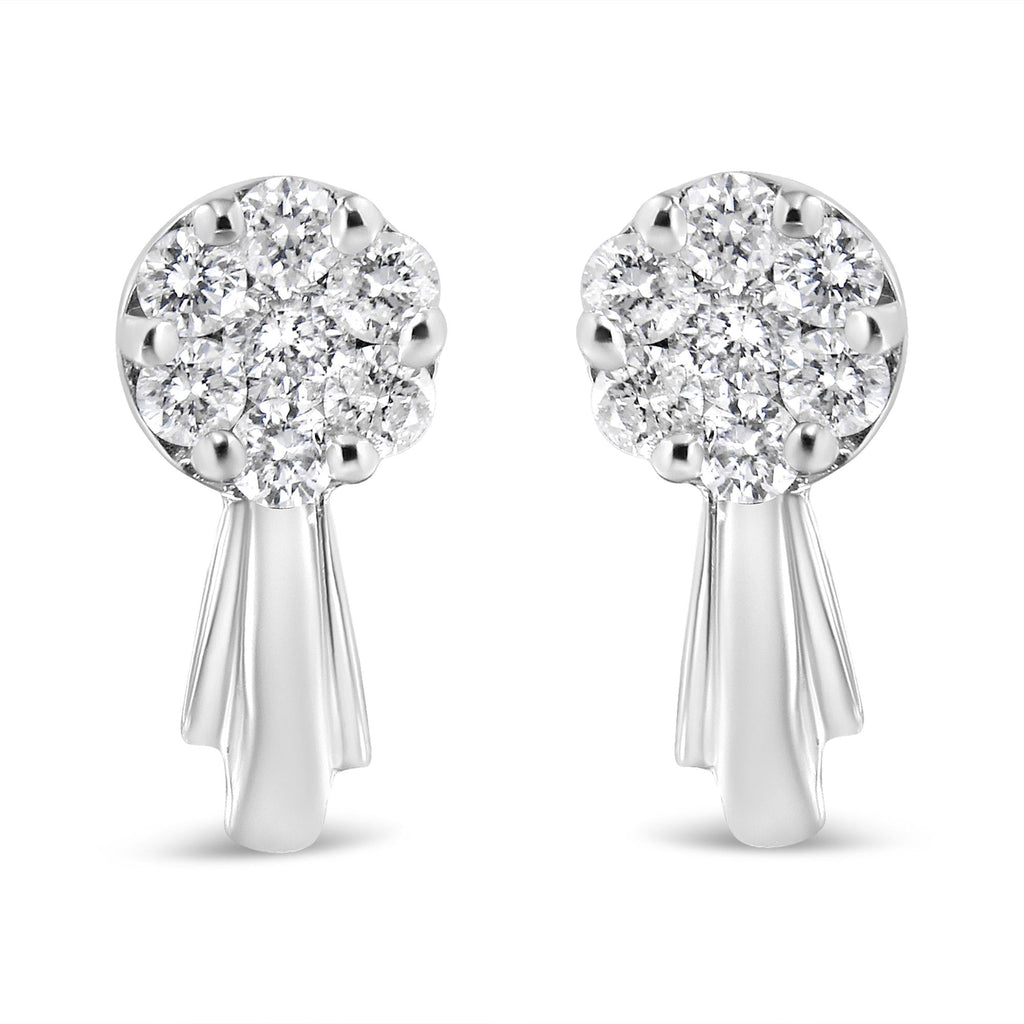 14K Gold 3/4 Cttw Diamond Floral Cluster Drop and Dangle Stud Earrings (H-I Color, I1-I2 Clarity) - Friggin Jewelry