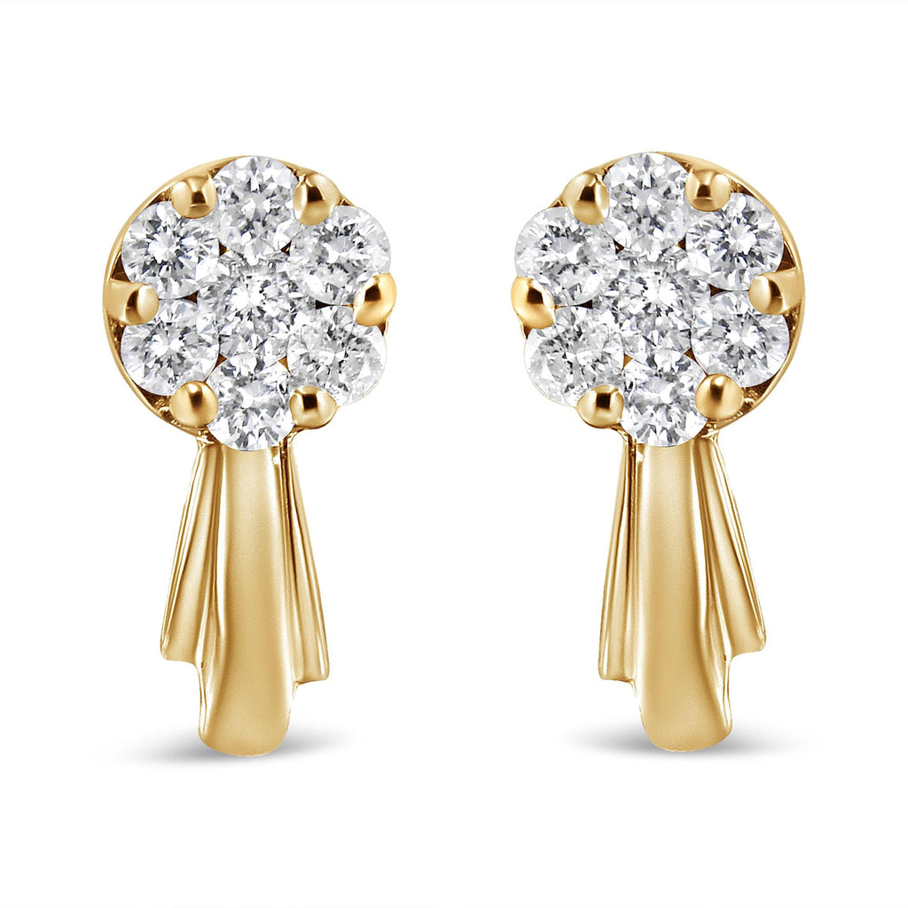 14K Gold 3/4 Cttw Diamond Floral Cluster Drop and Dangle Stud Earrings (H-I Color, I1-I2 Clarity) - Friggin Jewelry