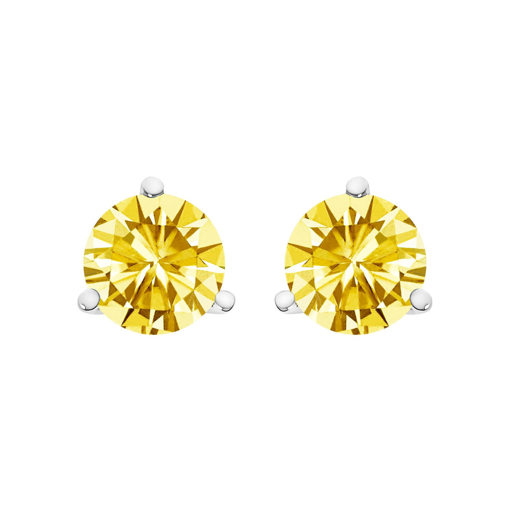 Orecchini a bottone con diamante solitario giallo incastonato in laboratorio a 3 punte in oro 14 carati - Friggin Jewelry