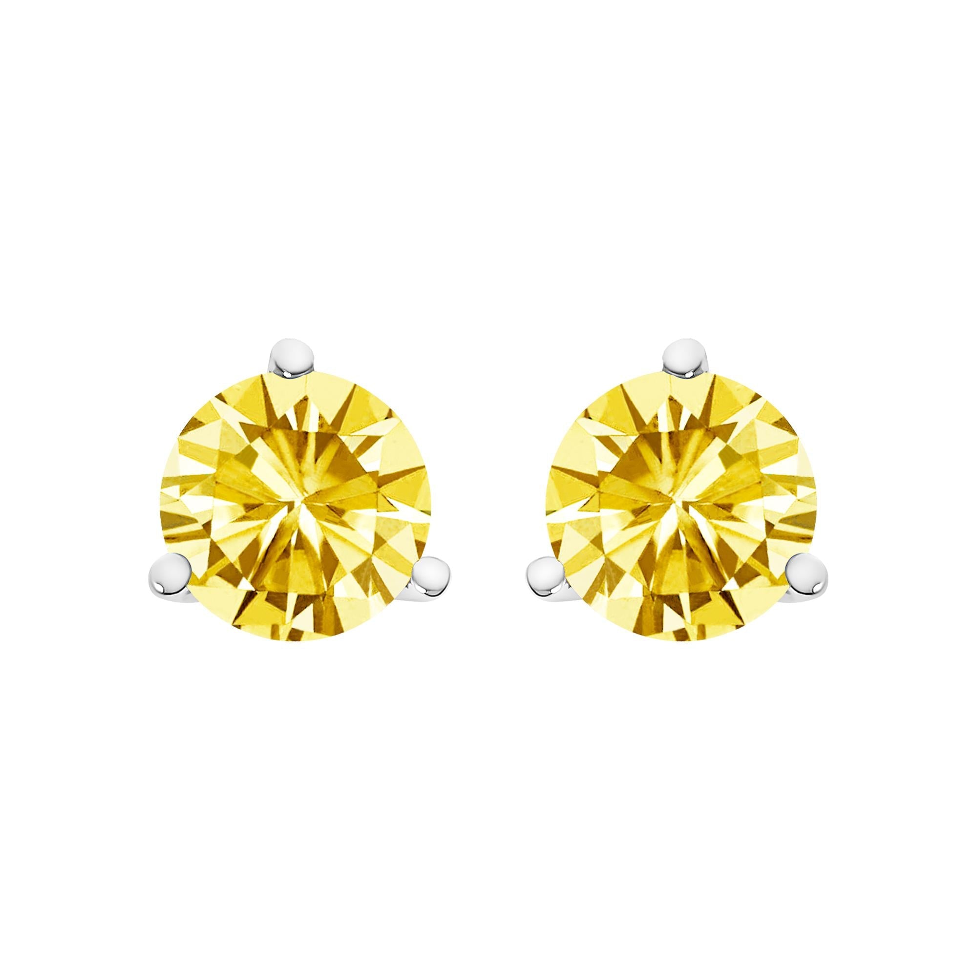 14K Gold 3-Prong Martini Set Yellow Lab Grown Diamond Solitaire Stud Earrings - Friggin Jewelry