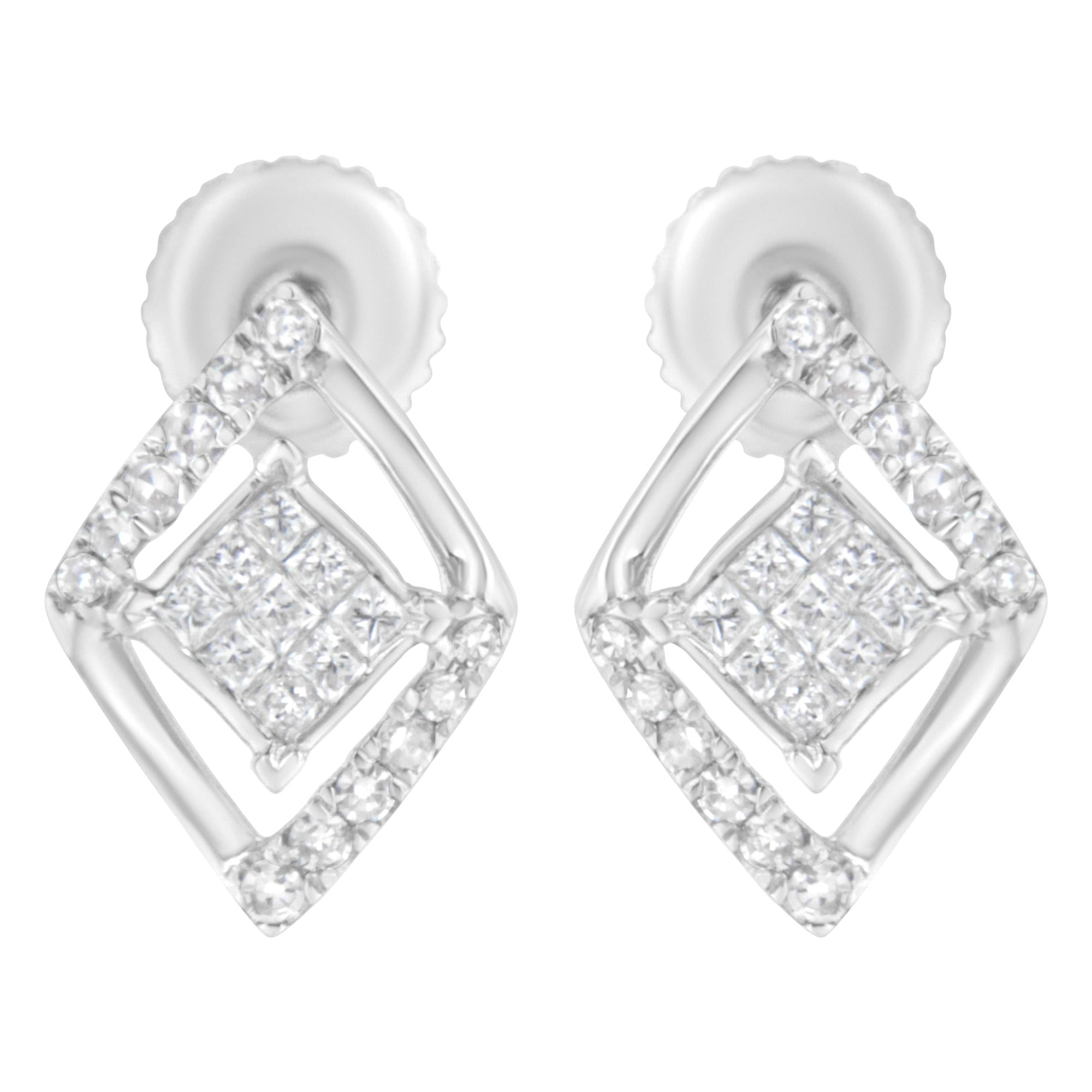 10K White Gold 1/3 cttw Princess-cut Diamond Double Triangle Composite Stud Earrings (H-I Color, SI1-SI2 Clarity) - Friggin Jewelry