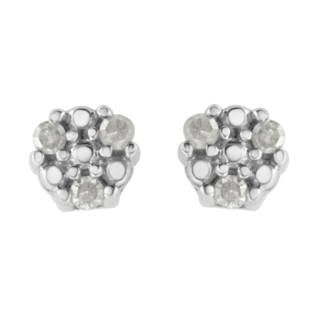 .925 Sterling Silver 1/10 cttw Prong Set Round-Cut Trio Diamond Stud Earrings (I-J Color, I3 Clarity) - Friggin Jewelry