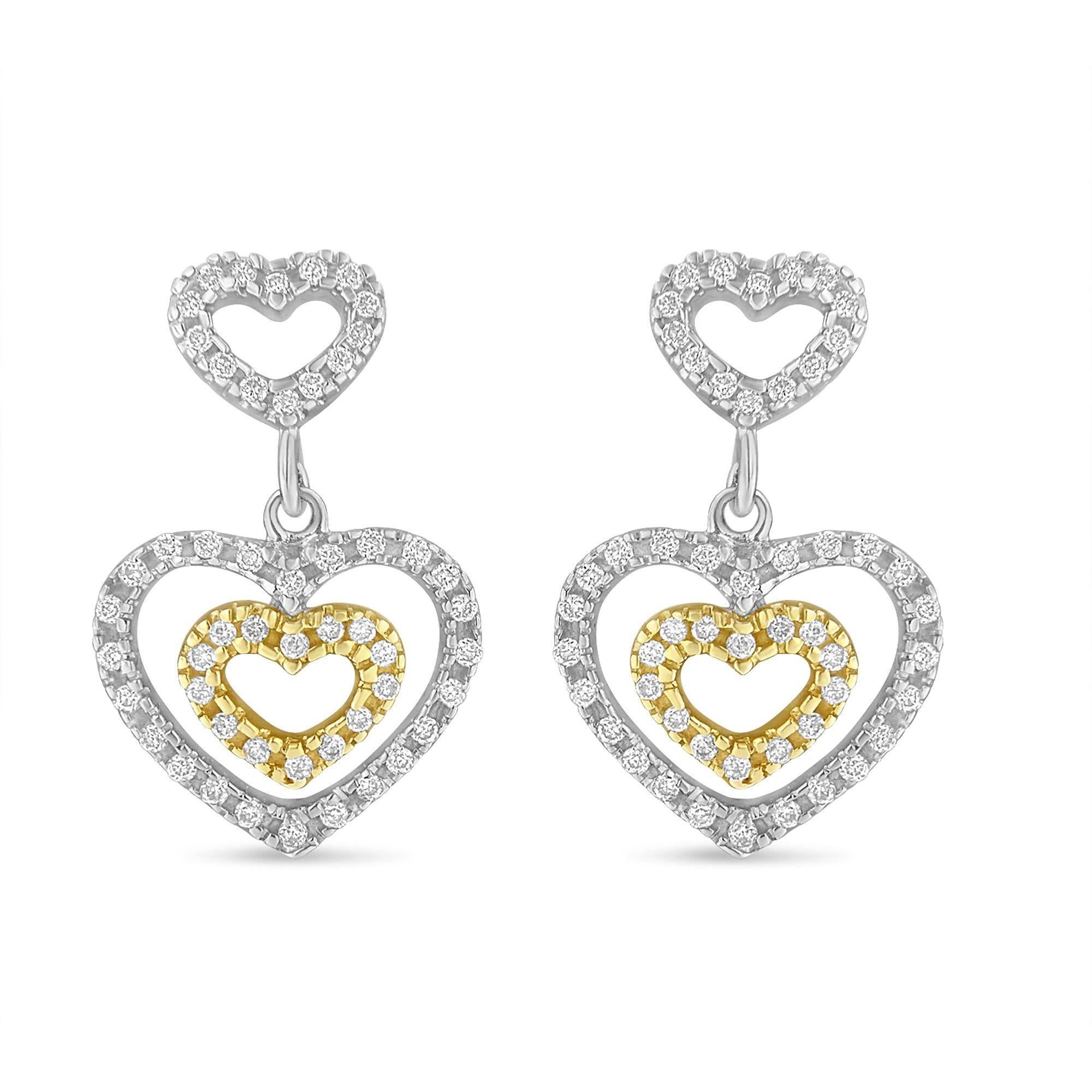 14K Two Toned 1/2 cttw Round Cut Diamond Earrings (H-I, SI1-SI2) - Friggin Jewelry