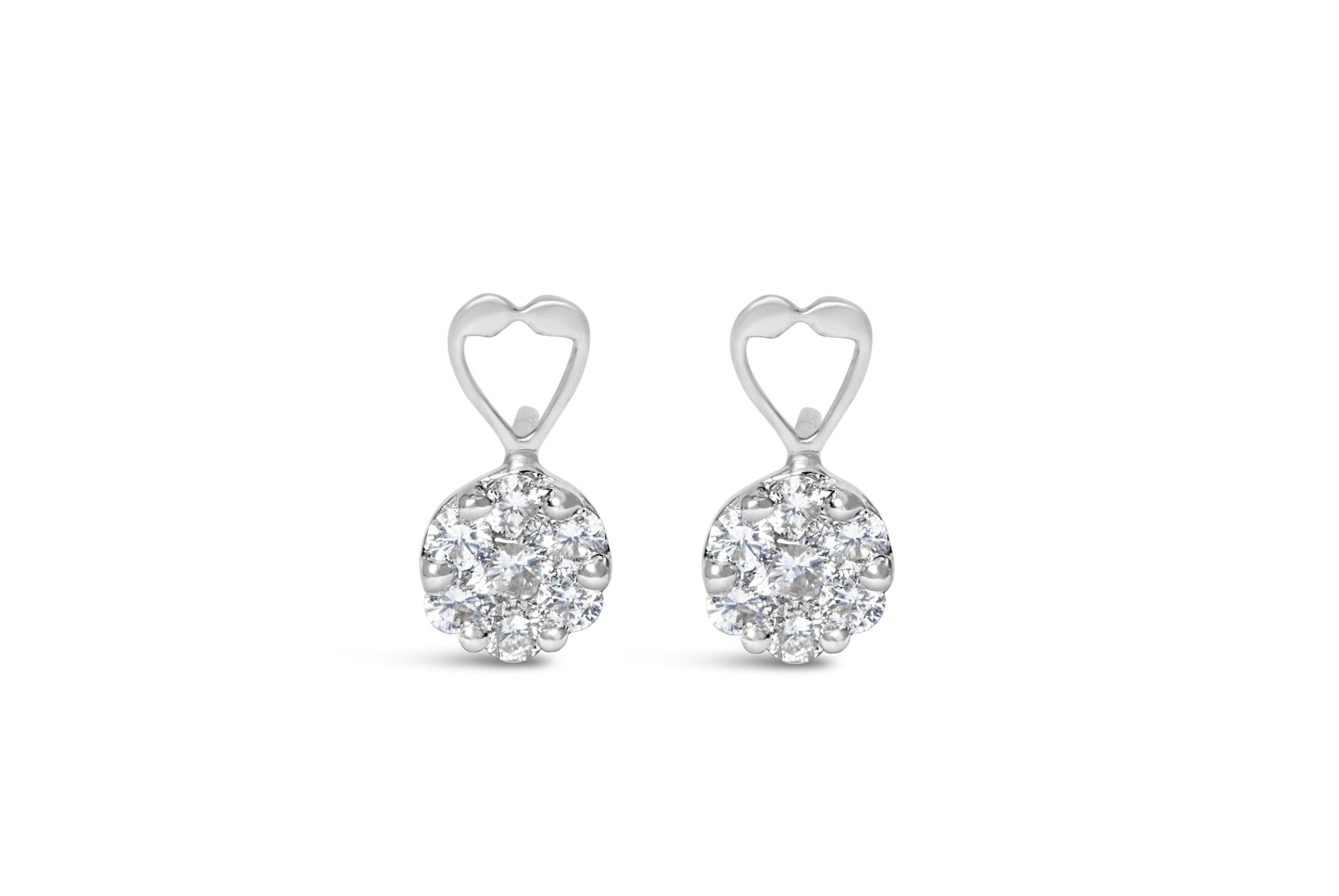 14K White Gold 1 1/4 cttw Round Cut Diamond Earrings (H-I, I1-I2) - Friggin Jewelry Premium