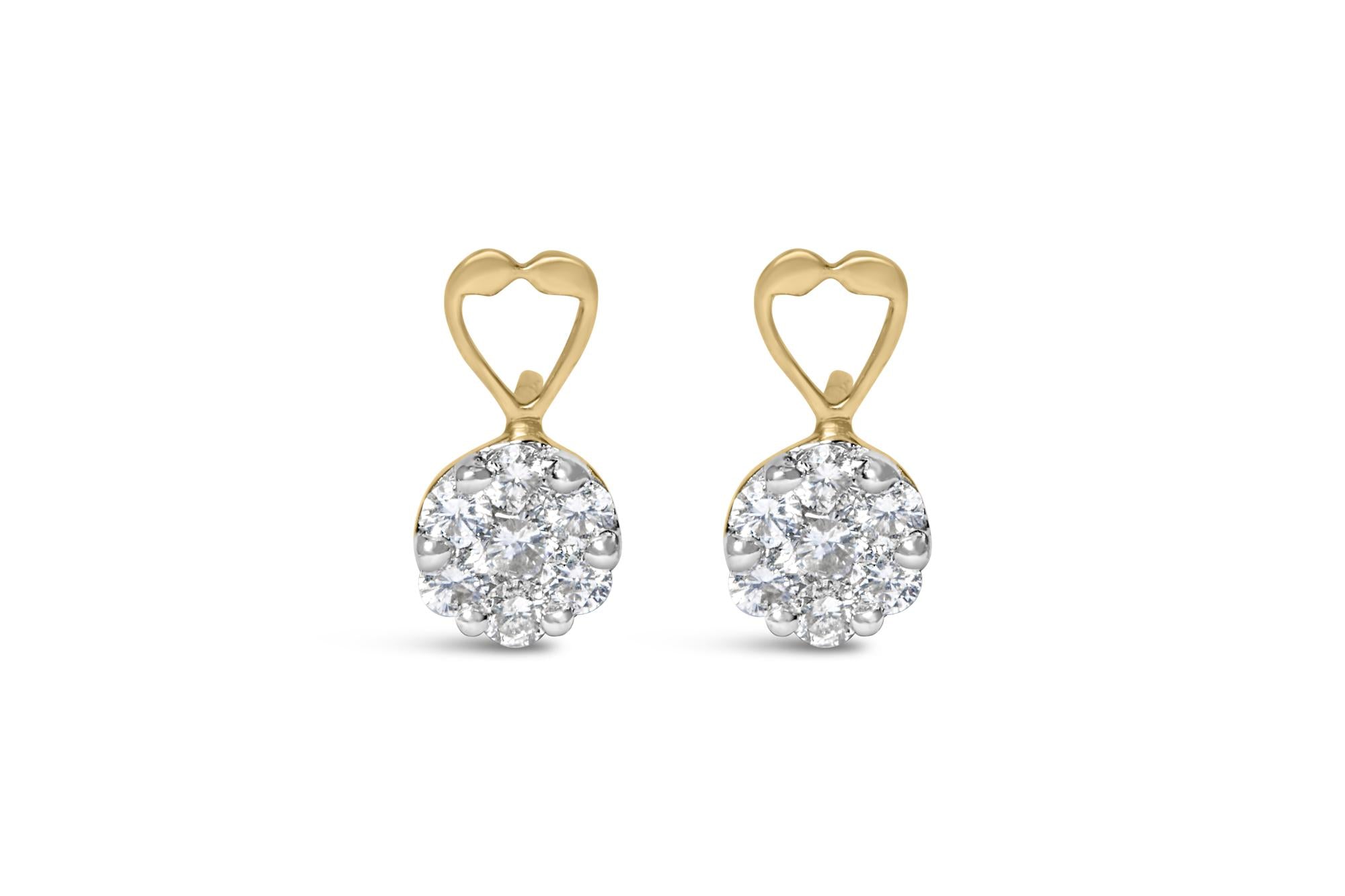 14K Yellow Gold 1ct. TDW Round-cut Diamond Earrings (I-J,SI2-I1) - Friggin Jewelry