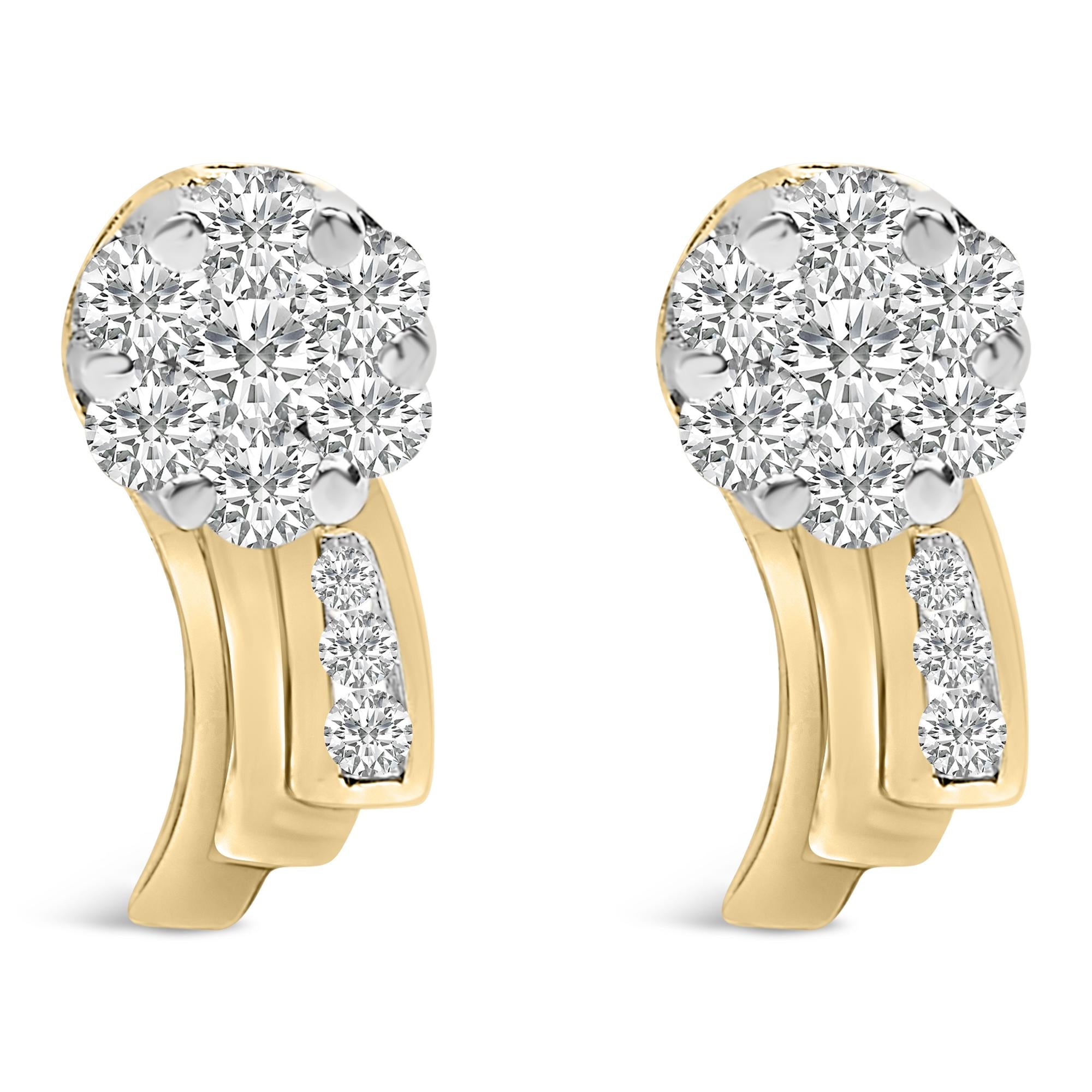 Pendientes de oro amarillo de 14 quilates con diamantes de talla redonda de 7/8 ct (IJ, SI1-SI2) - Friggin Jewelry