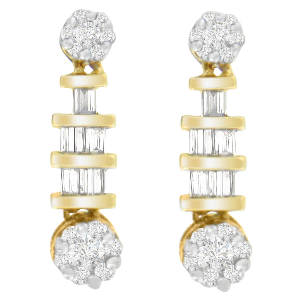 14K Yellow Gold 3/4ct. TDW Round and Baguette-cut Diamond Earrings(H-I,SI1-SI2) - Friggin Jewelry