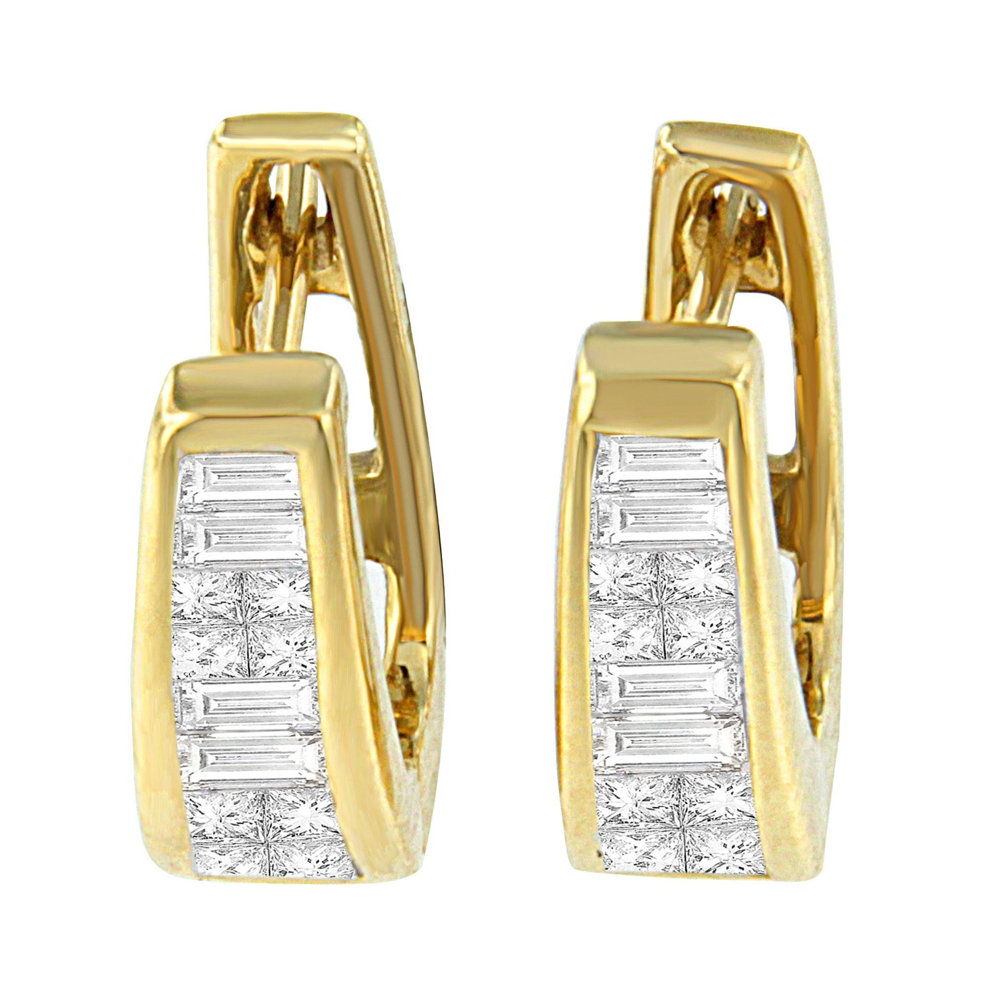 14k Yellow Gold 1/2ct TDW Princess and Baguette Diamond Earrings (I-J,VS1-VS2) - Friggin Jewelry