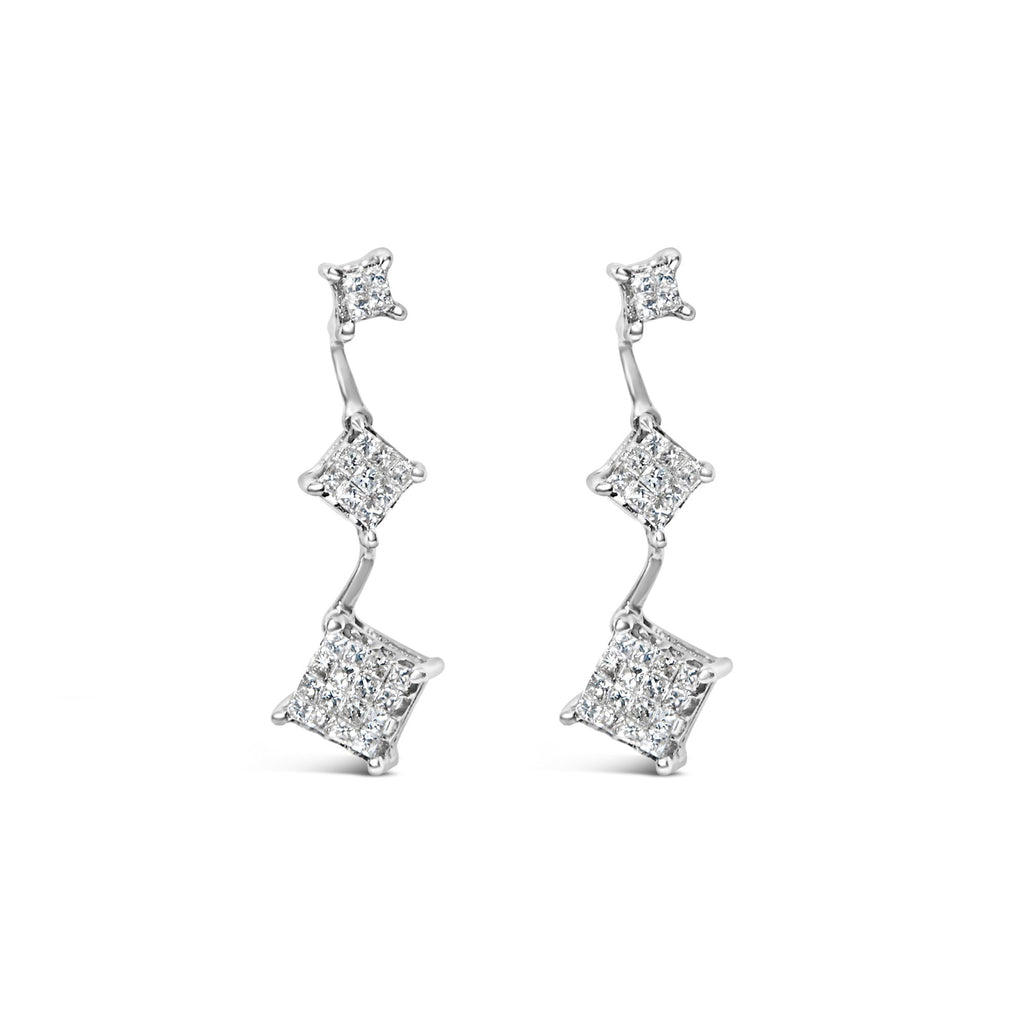 Orecchini in oro bianco 14 carati con diamanti taglio principessa da 1 carato (GH, VS1-VS2) - Friggin Jewelry