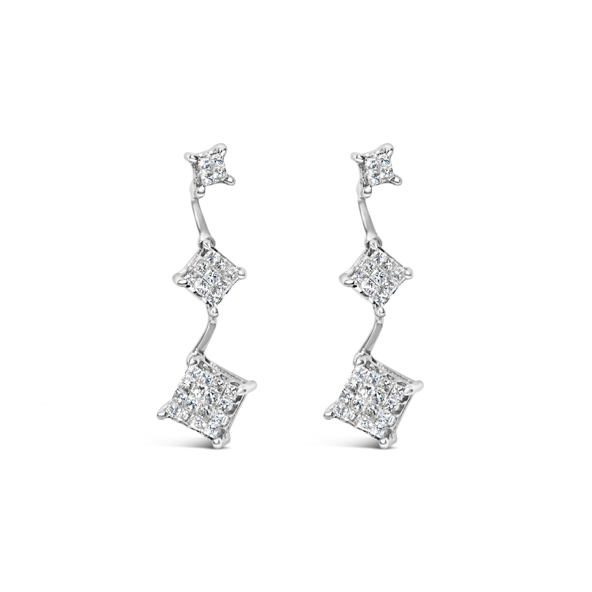 14K White Gold 1 cttw Princess Cut Diamond Earrings (G-H, VS1-VS2) - Friggin Jewelry Premium