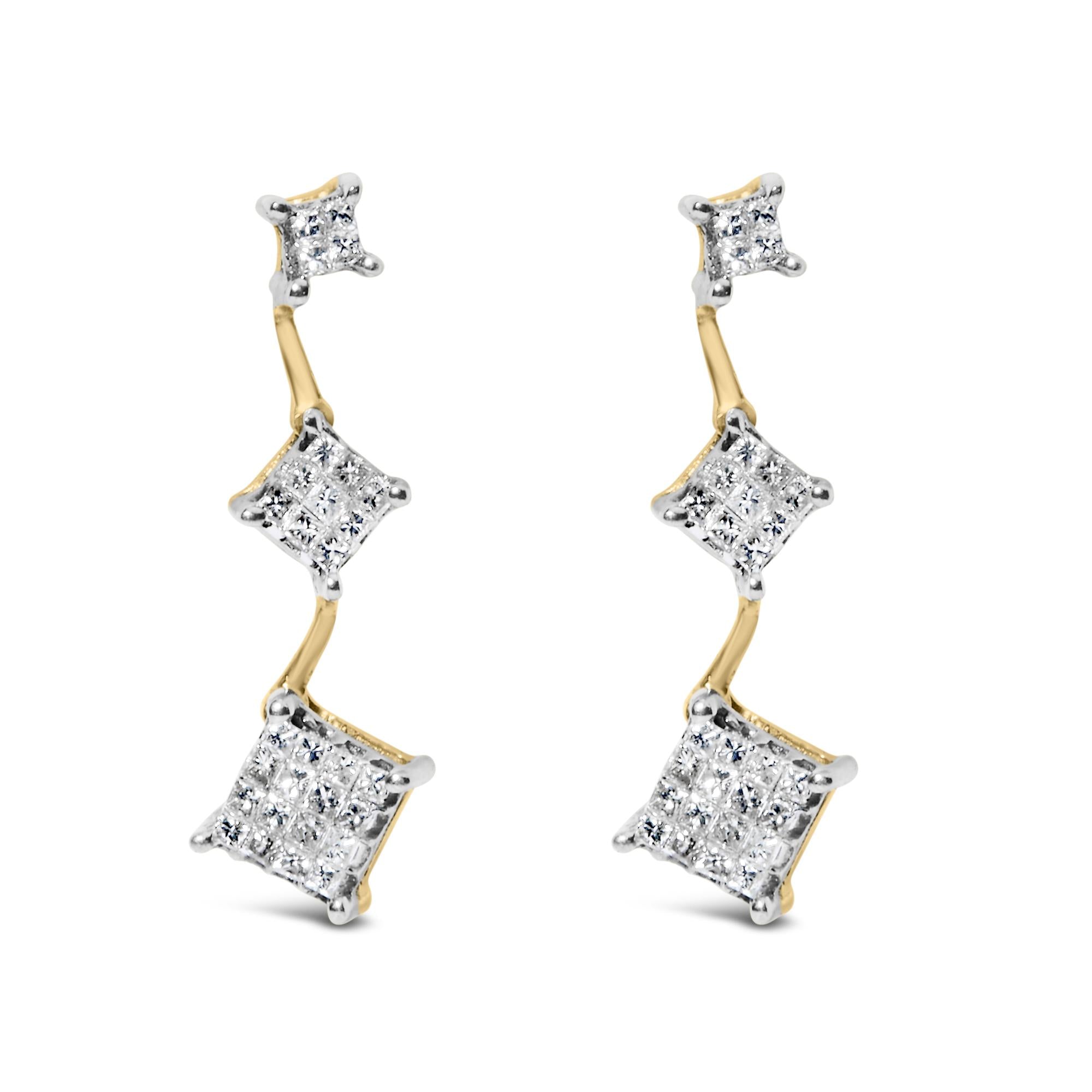 14K Yellow Gold 1 cttw Princess Cut Diamond Earrings (H-I, SI1-SI2) - Friggin Jewelry