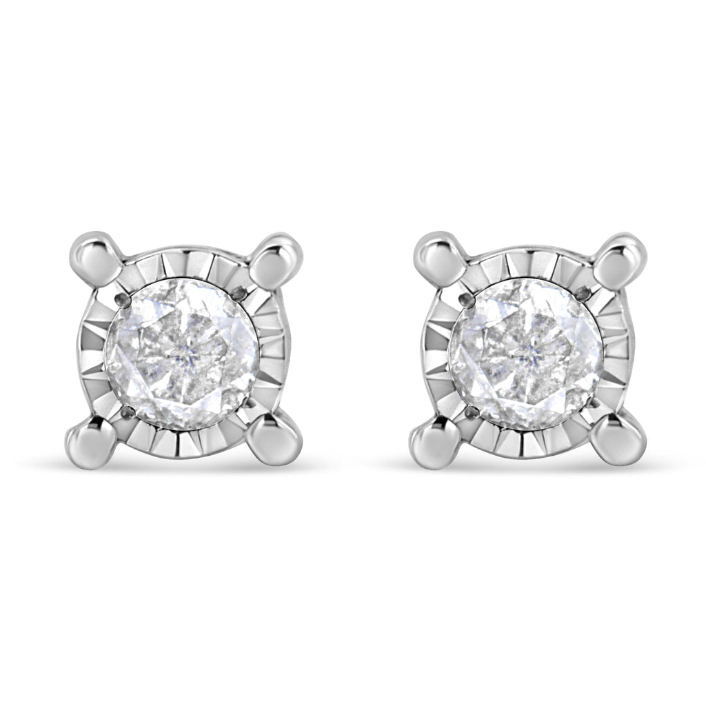 .925 Sterling Silver 1.0 Cttw Round Brilliant-Cut Diamond Miracle-Set Solitaire Stud Earrings (H-I Color, I2-I3 Clarity) - Friggin Jewelry