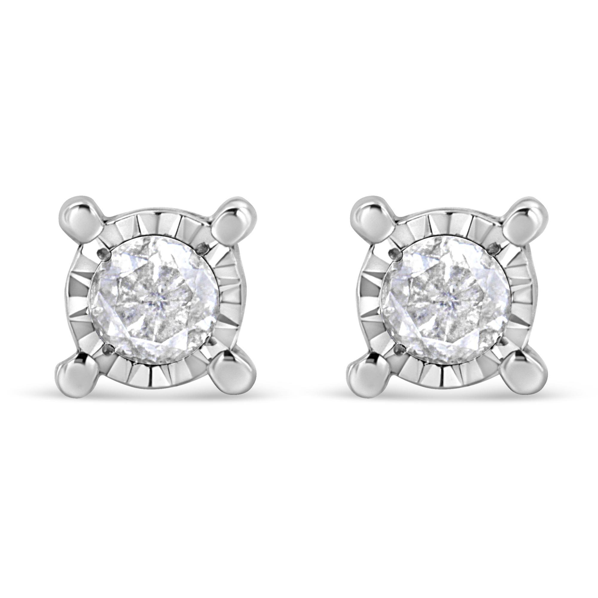 .925 Sterling Silver 1.0 Cttw Round Brilliant-Cut Diamond Miracle-Set Solitaire Stud Earrings (H-I Color, I2-I3 Clarity) - Friggin Jewelry
