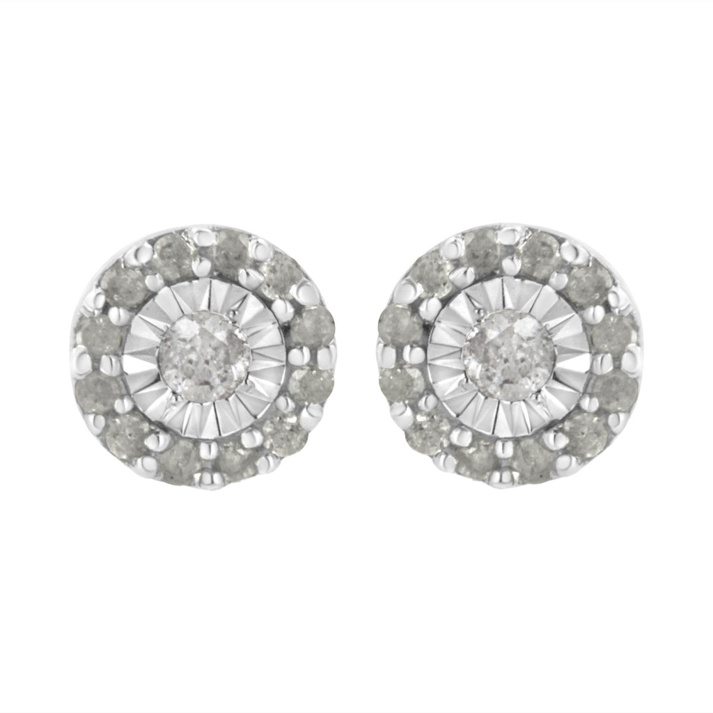 .925 Sterling Silver 1/2 cttw Miracle-Set Round Diamond Halo Stud Earrings (I-J Clarity, I3 Color) - Friggin Jewelry