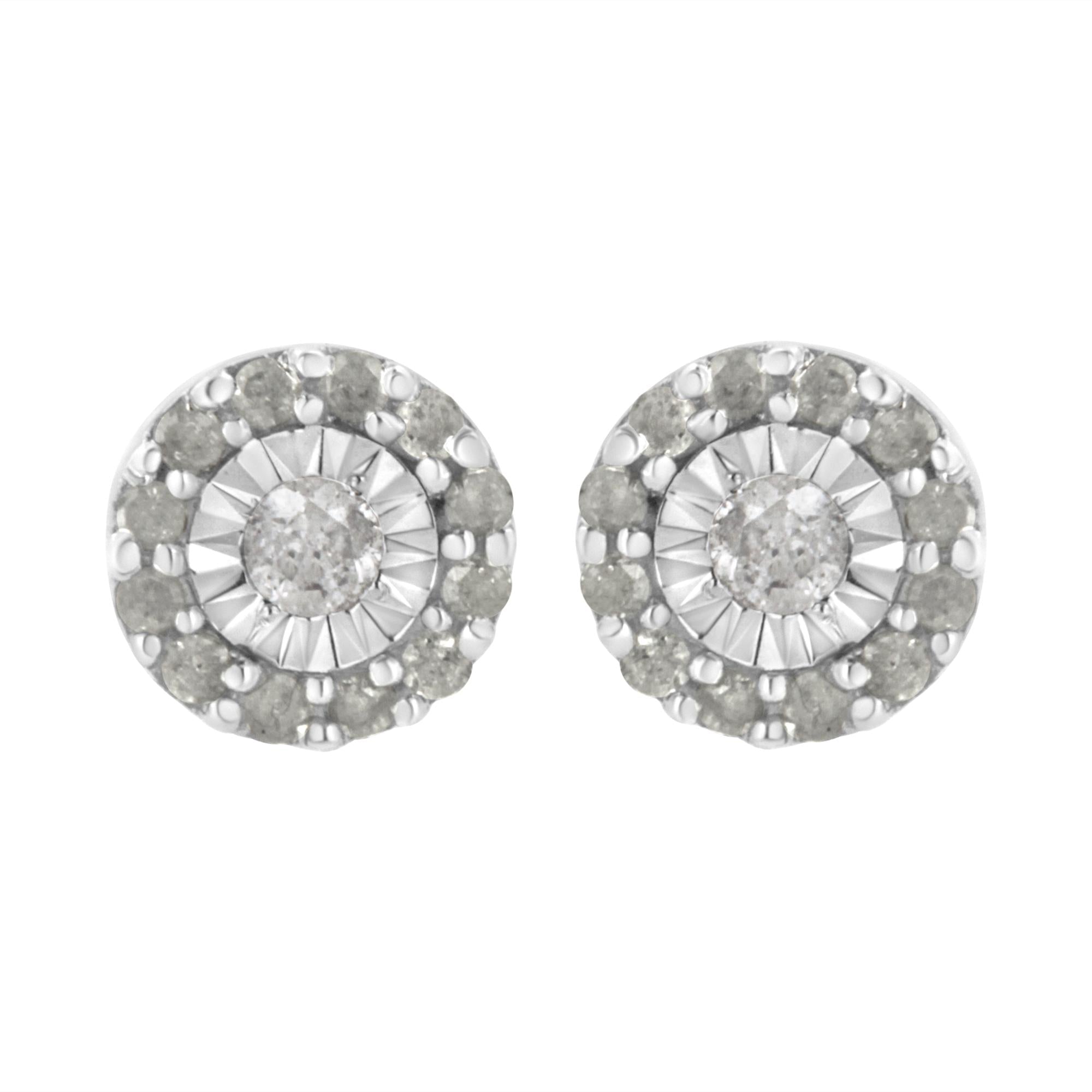 .925 Sterling Silver 1/2 cttw Miracle-Set Round Diamond Halo Stud Earrings (I-J Clarity, I3 Color) - Friggin Jewelry