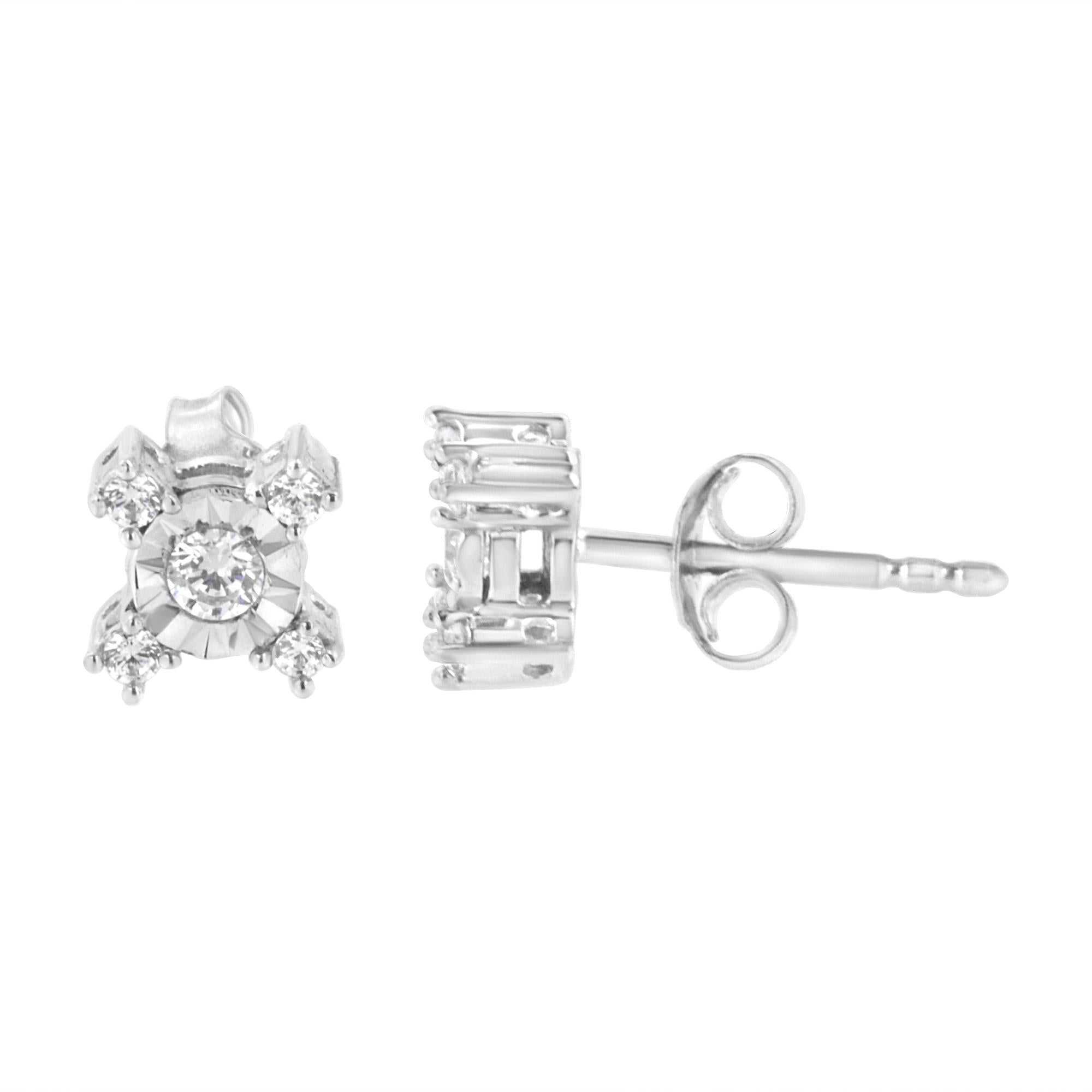Aretes de plata de ley 925 con diamantes redondos y de talla princesa en forma de "X" de 1/4 ct (color IJ, claridad I2-I3) - Friggin Jewelry