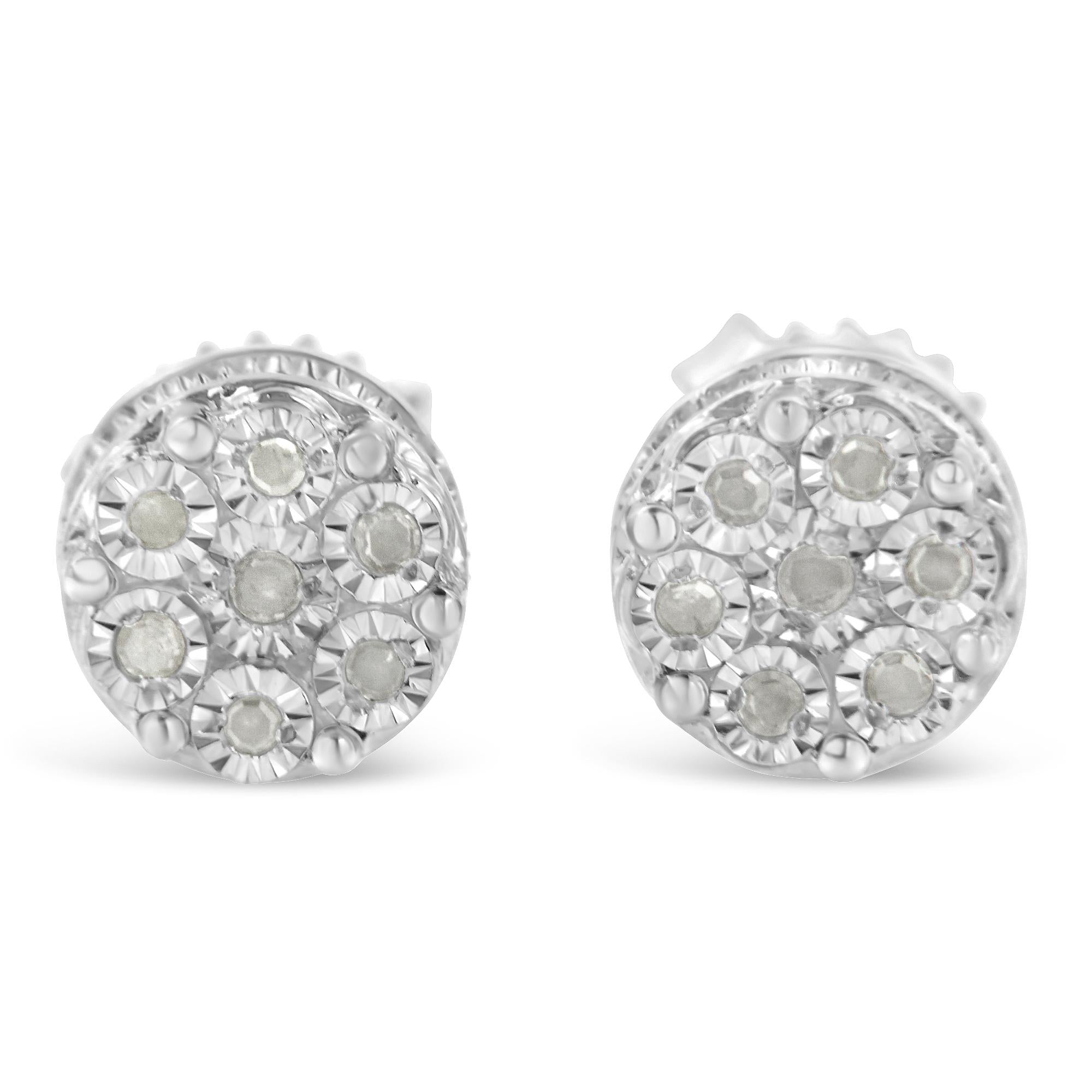 Pendientes de plata de ley con diamantes en racimo (0,15 cts, color IJ, claridad I3) - Friggin Jewelry