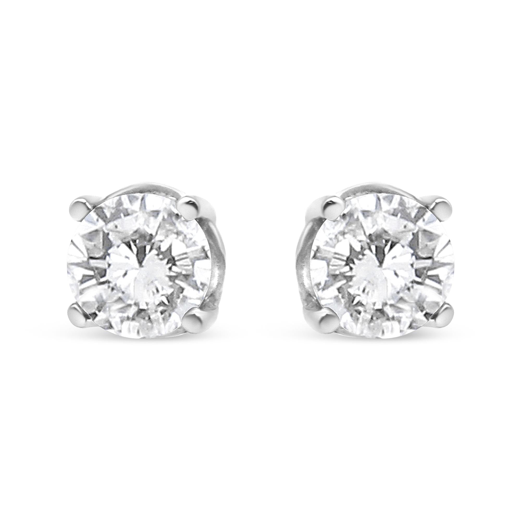 14K White Gold 3/4 Cttw Lab Grown Diamond 4-Prong Classic Stud Earrings (F-G Color, VS2-SI1 Clarity) - Friggin Jewelry