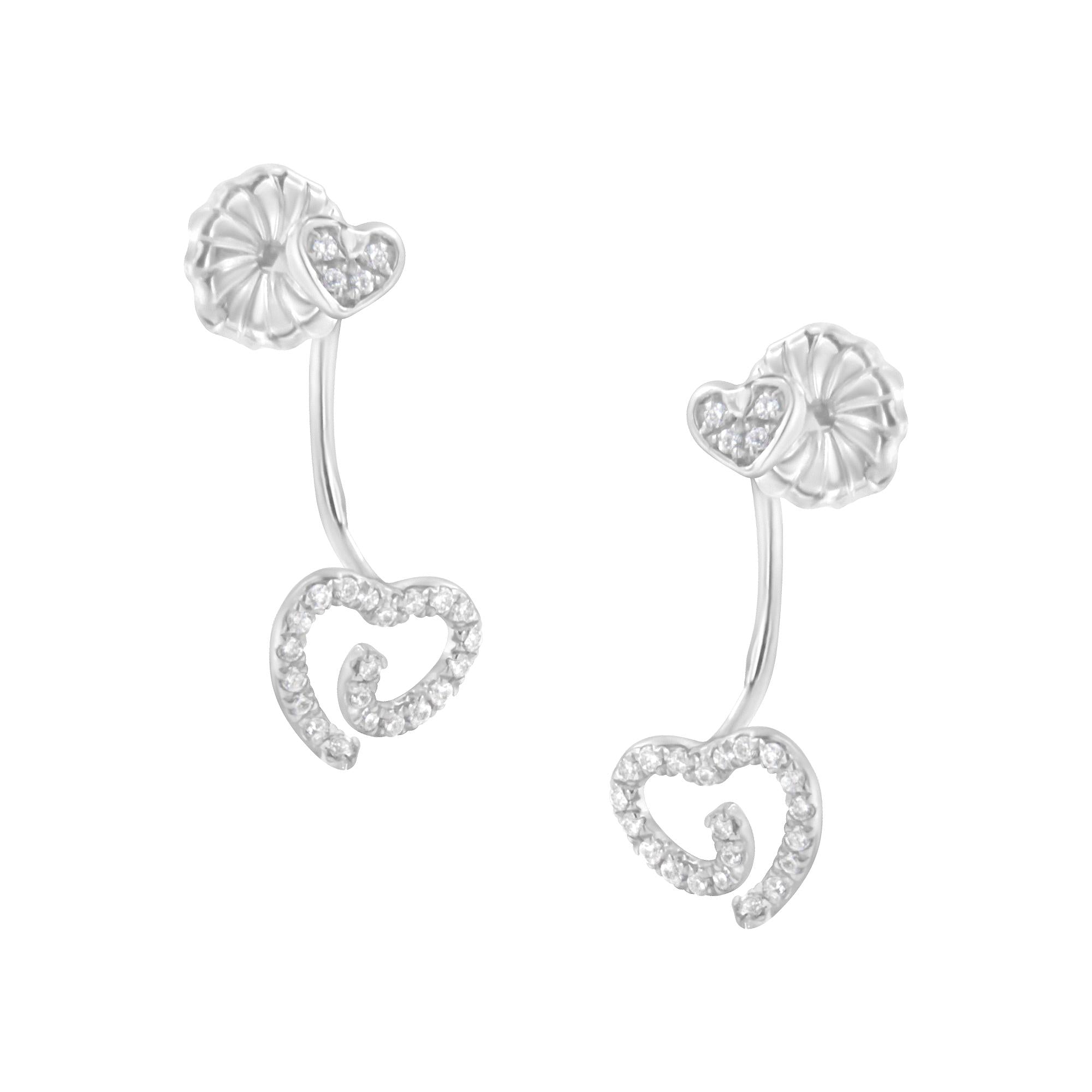 .925 Sterling Silver 1/4 Cttw Diamond Swirl Heart Front/Back Earrings (I-J Color, I2-I3 Clarity) - Friggin Jewelry