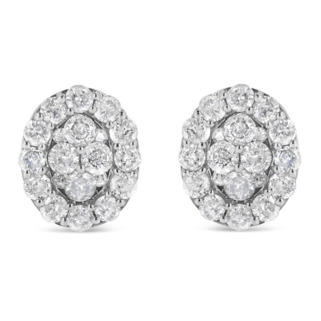 .925 Sterling Silver 1 1/2 Cttw Round-Cut Diamond Oval Shaped Stud Earrings (I-J Color, I3 Clarity) - Friggin Jewelry