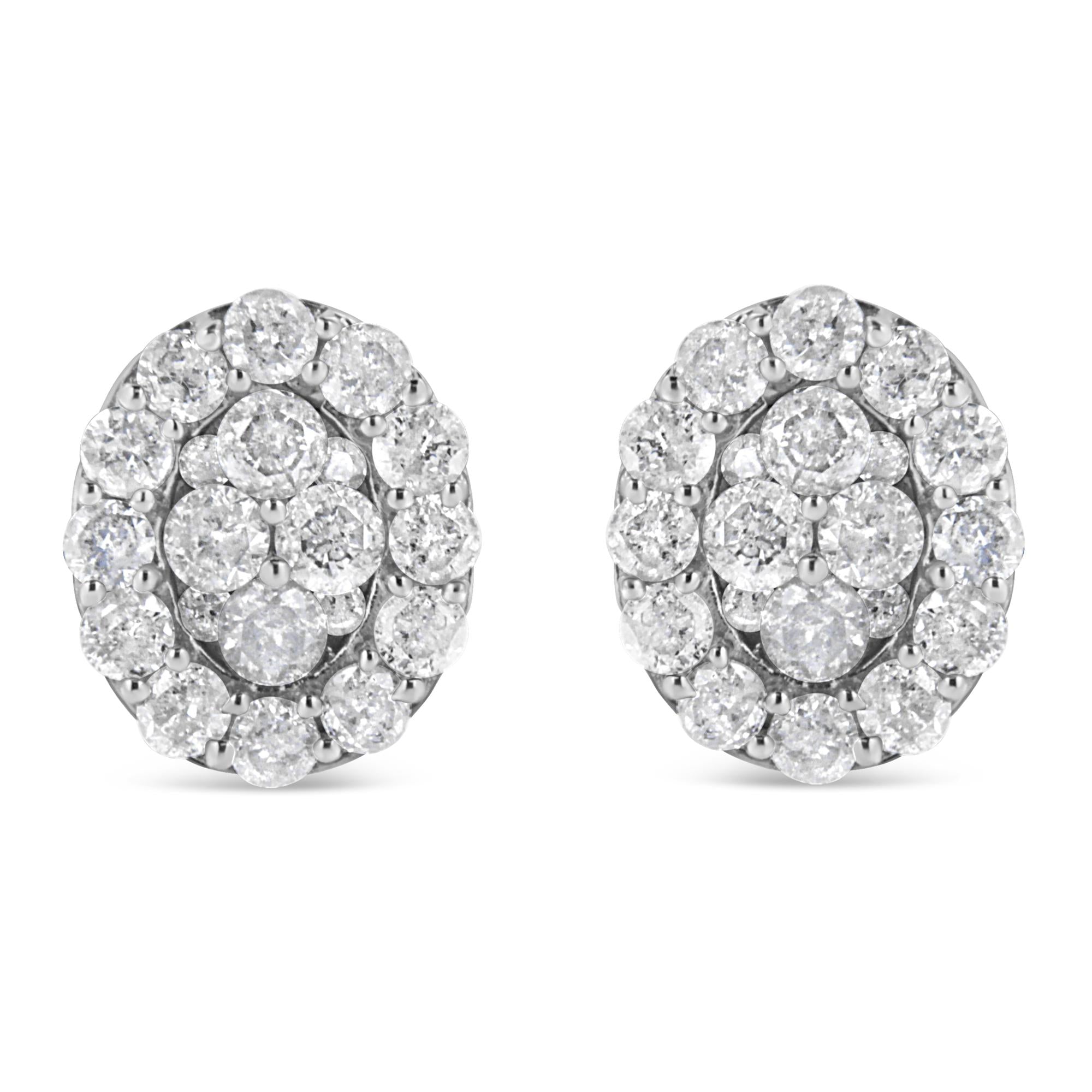 .925 Sterling Silver 1 1/2 Cttw Round-Cut Diamond Oval Shaped Stud Earrings (I-J Color, I3 Clarity) - Friggin Jewelry