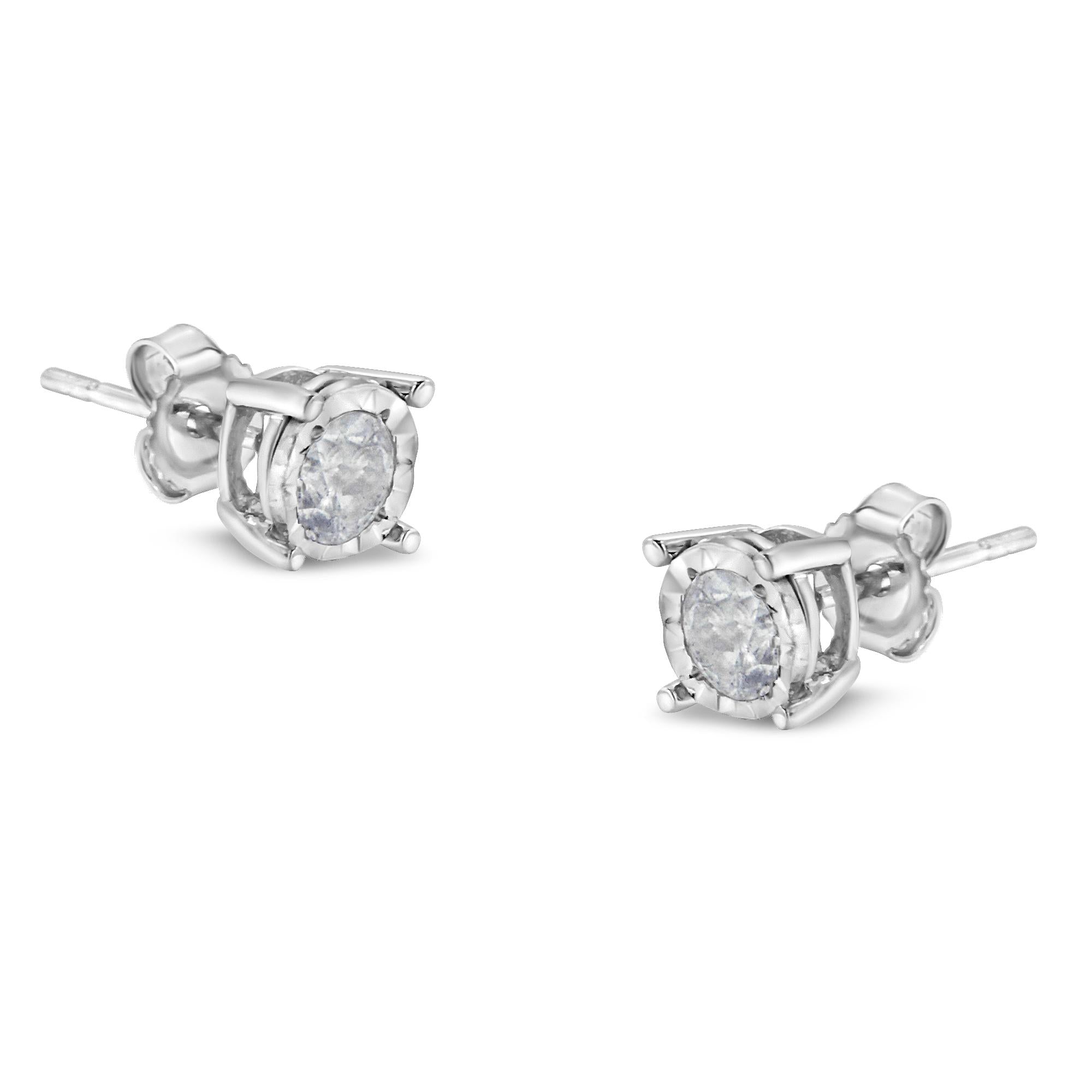 .925 Sterling Silver 1/2 Cttw Near Colorless Round Brilliant-Cut Diamond Miracle-Set Stud Earrings (H-I Color, I2-I3 Clarity) - Friggin Jewelry