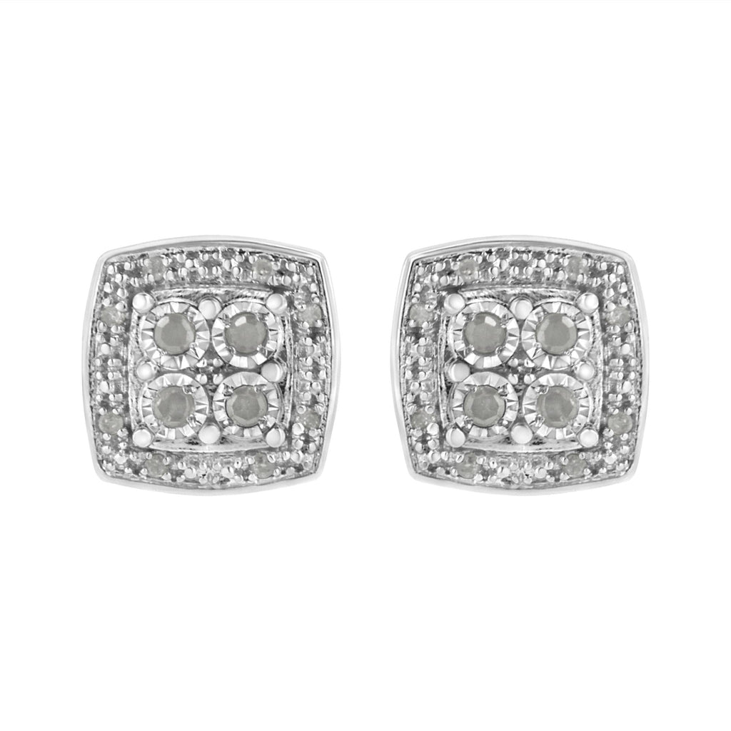 .925 Sterling Silver 1/4 cttw Round Cut Diamond Square Shape Milgrain Stud Earrings (I-J Color, I3 Clarity) - Friggin Jewelry