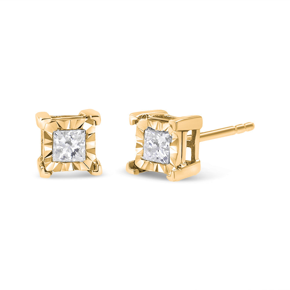 Pendientes solitarios de diamantes de talla princesa engastados en plata de ley 925 (color HI, claridad I2-I3) - Friggin Jewelry