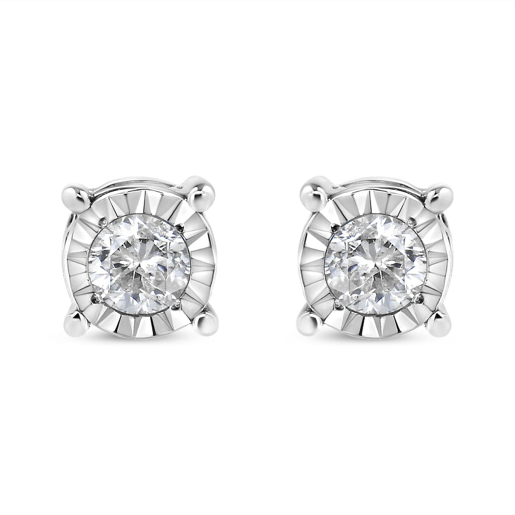 Pendientes de botón de plata de ley 925 con diamantes redondos casi incoloros de 1/5 quilates engastados milagros - Friggin Jewelry