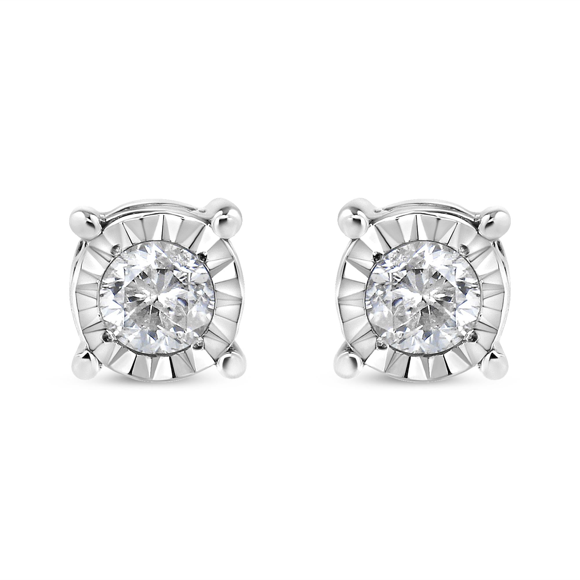 Pendientes de botón de plata de ley 925 con diamantes redondos casi incoloros de 1/5 quilates engastados milagros - Friggin Jewelry