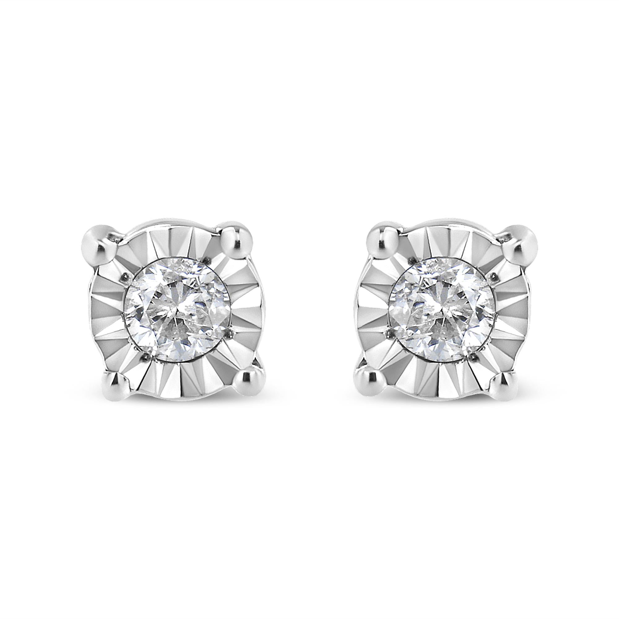 Orecchini a bottone in argento sterling 925 con diamanti taglio brillante rotondo da 1/10 ct - Friggin Jewelry