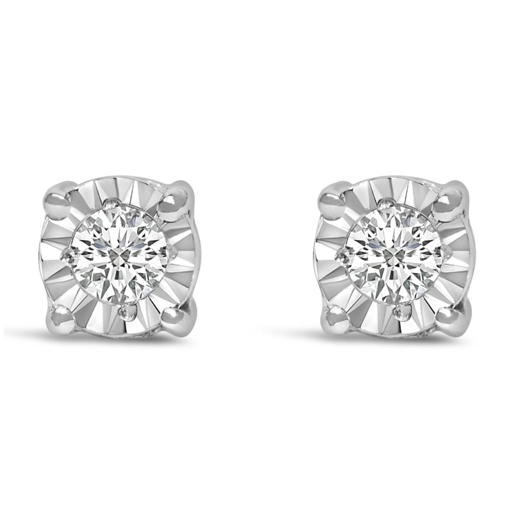 Aretes de plata de ley 925 con diamantes cultivados en laboratorio de talla brillante redonda de 1/10 quilates engastados milagros (color FG, claridad VS1-VS2) - Friggin Jewelry