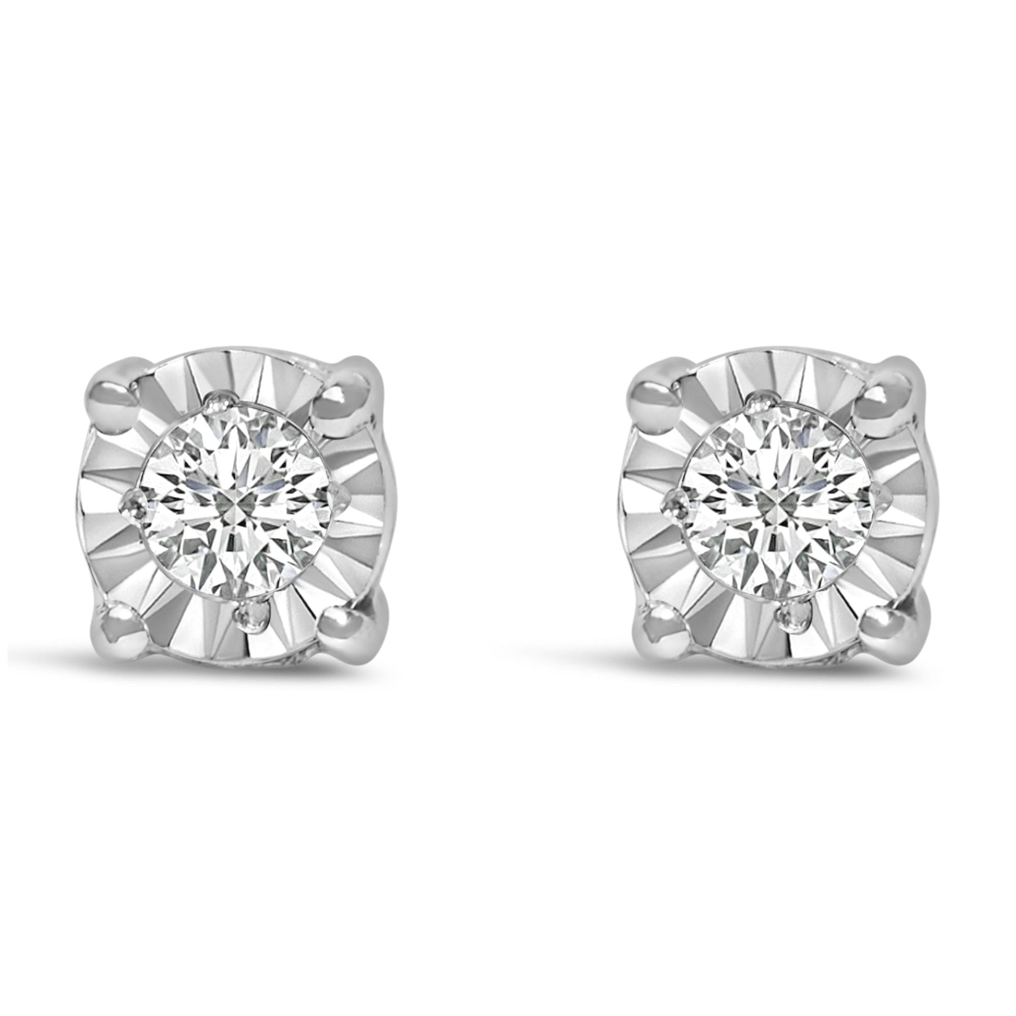 Aretes de plata de ley 925 con diamantes cultivados en laboratorio de talla brillante redonda de 1/10 quilates engastados milagros (color FG, claridad VS1-VS2) - Friggin Jewelry