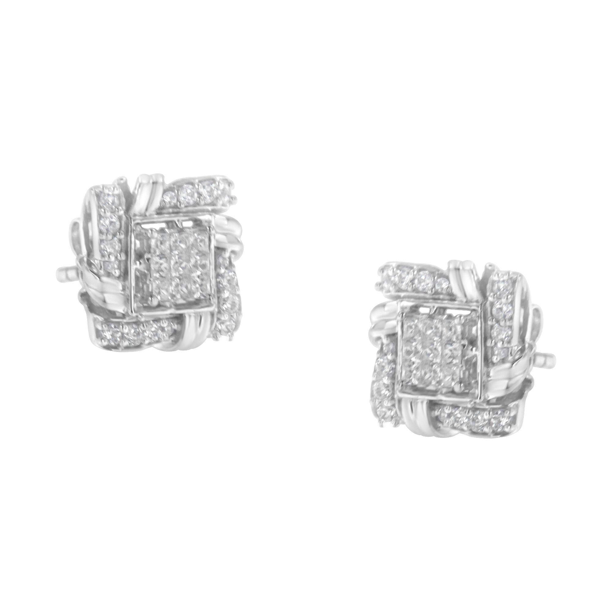 Aretes de plata de ley 925 con diamantes de talla redonda de 1/2 quilates (color IJ, claridad I1-I2) - Friggin Jewelry