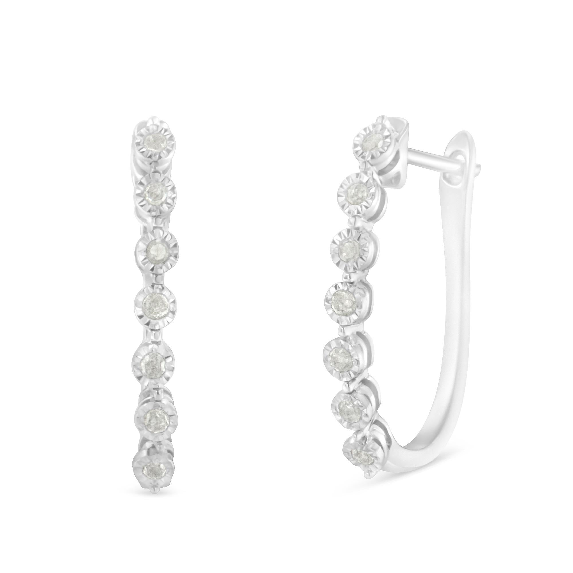 Orecchini a cerchio in argento sterling 925 con 7 diamanti incastonati da 1/2 ct (colore IJ, purezza I3) - Friggin Jewelry
