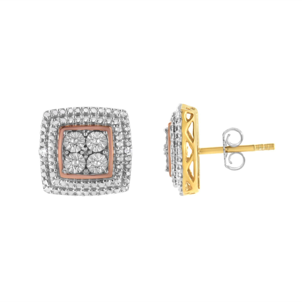 Aretes de plata de ley 925 con milgrain cuadrado y detalles de diamantes (claridad IJ, color I3) - Friggin Jewelry