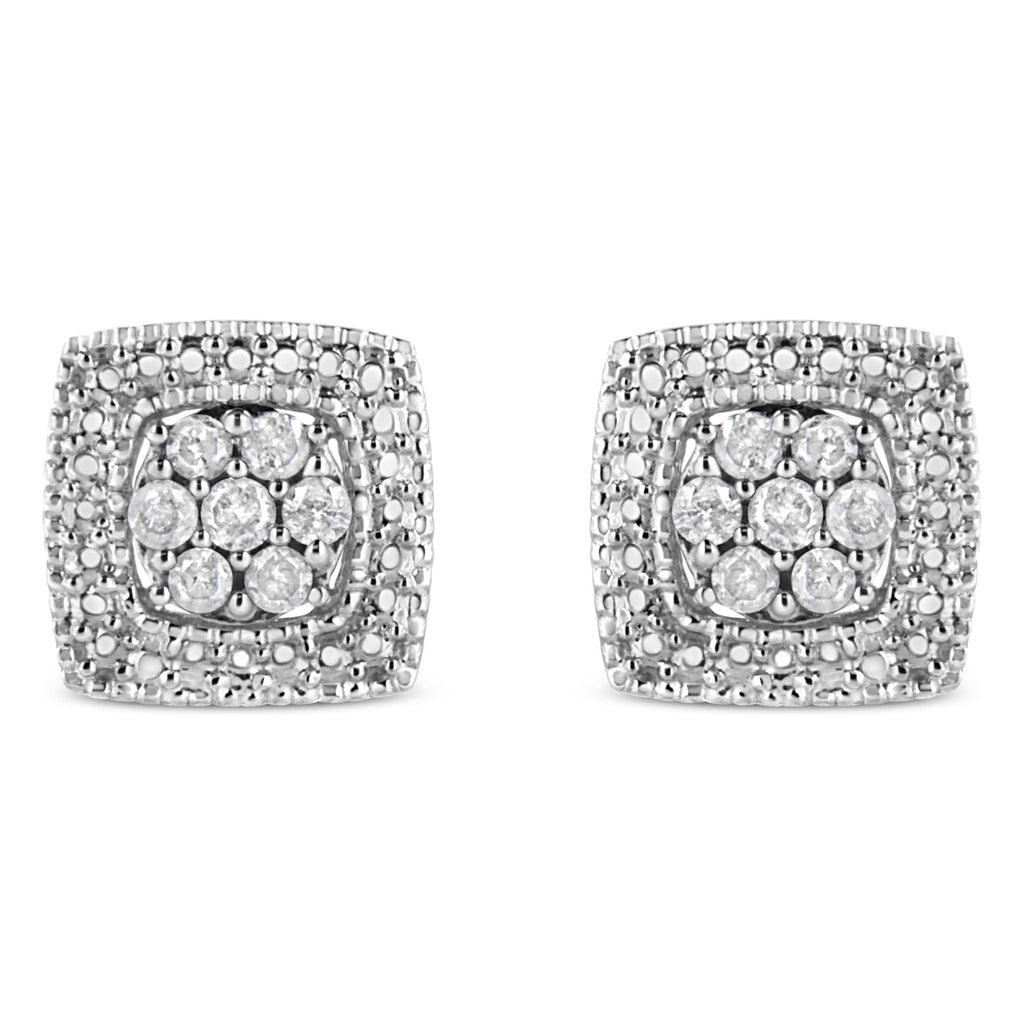 Pendientes de botón de plata de ley 925 con forma cuadrada de diamante de 1/2 quilates (color IJ, claridad I2-I3) - Friggin Jewelry