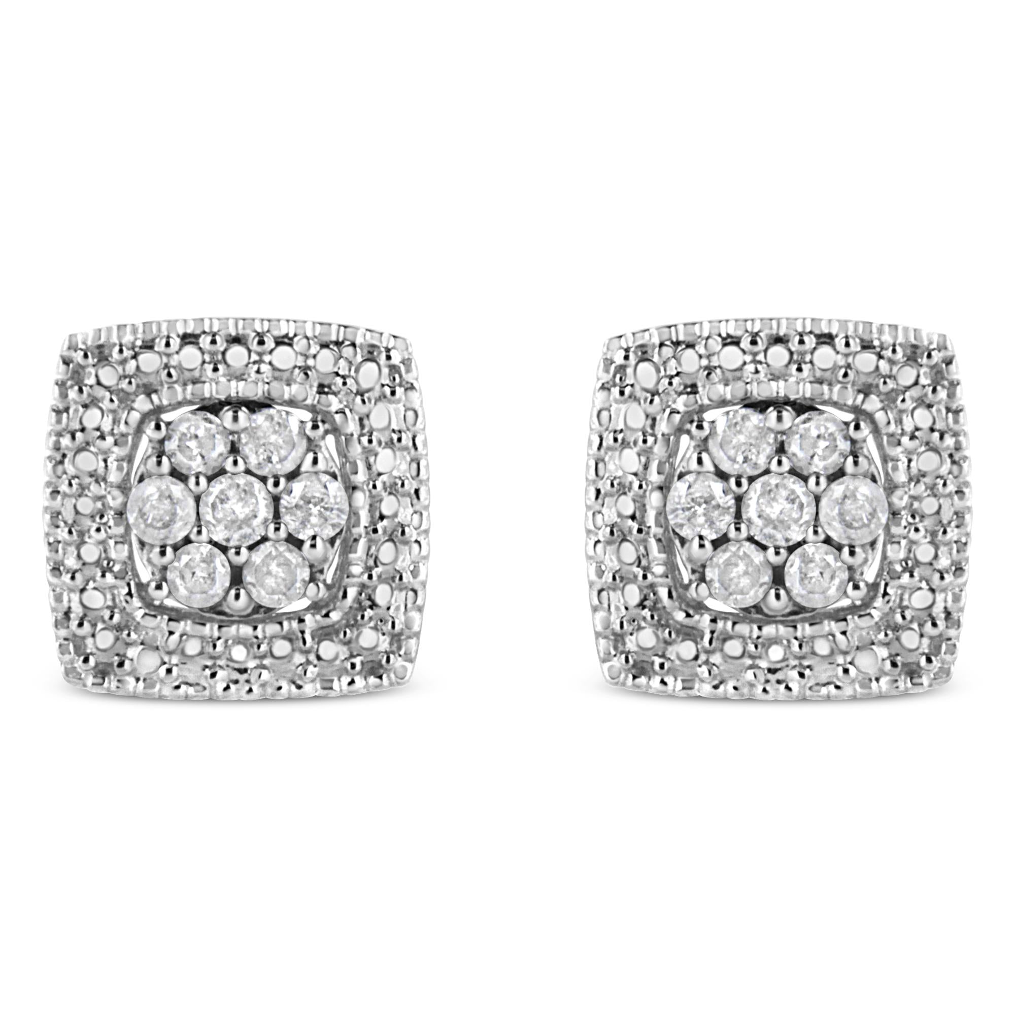 Pendientes de botón de plata de ley 925 con forma cuadrada de diamante de 1/2 quilates (color IJ, claridad I2-I3) - Friggin Jewelry