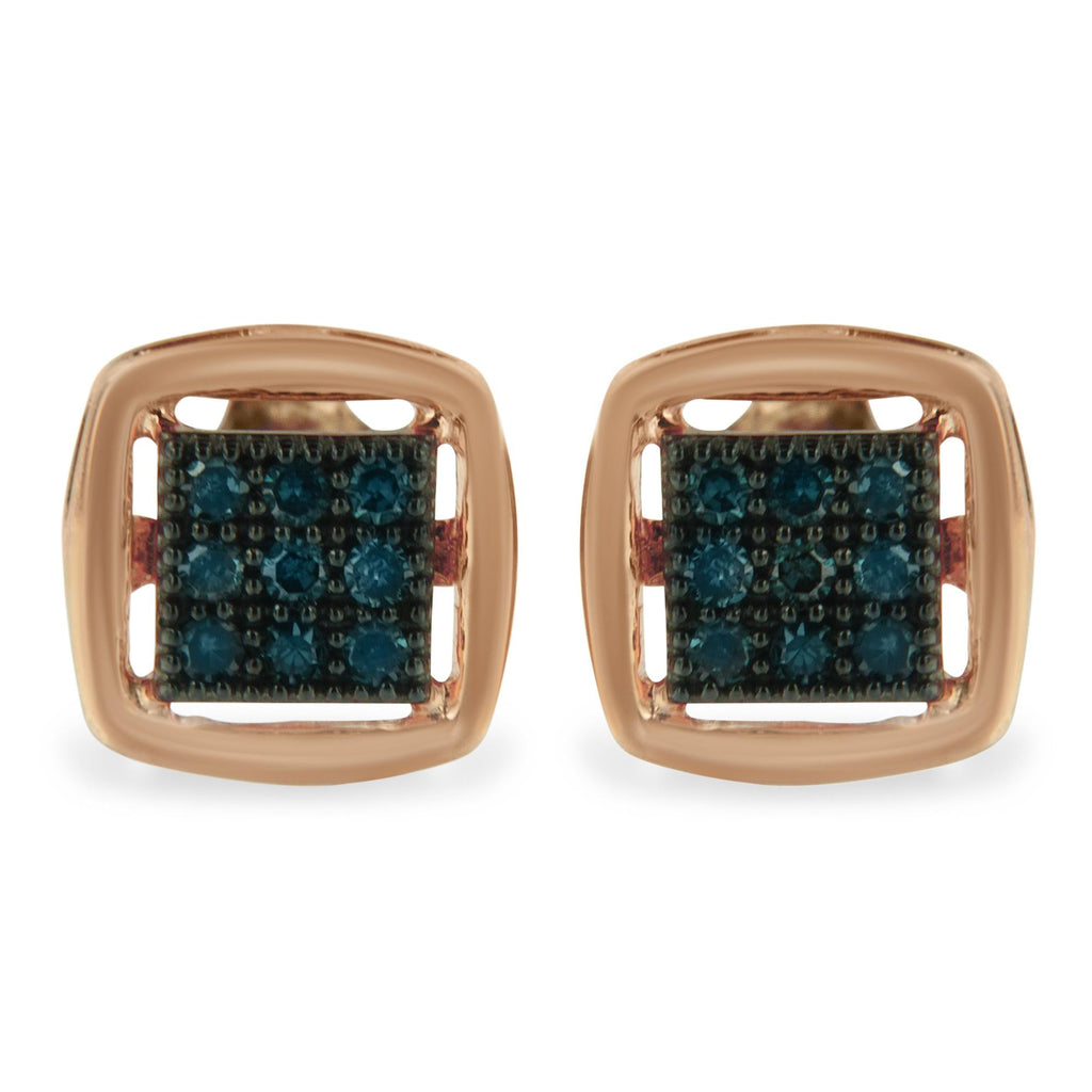 Rose Plated Sterling Silver Rose Cut Treated Diamond Stud Earring (0.25 cttw, Blue Color, I2-I3 Clarity) - Friggin Jewelry