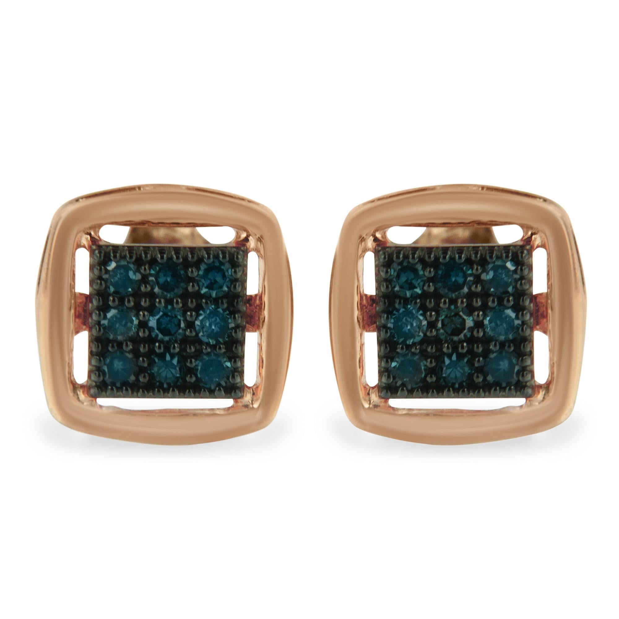 Rose Plated Sterling Silver Rose Cut Treated Diamond Stud Earring (0.25 cttw, Blue Color, I2-I3 Clarity) - Friggin Jewelry